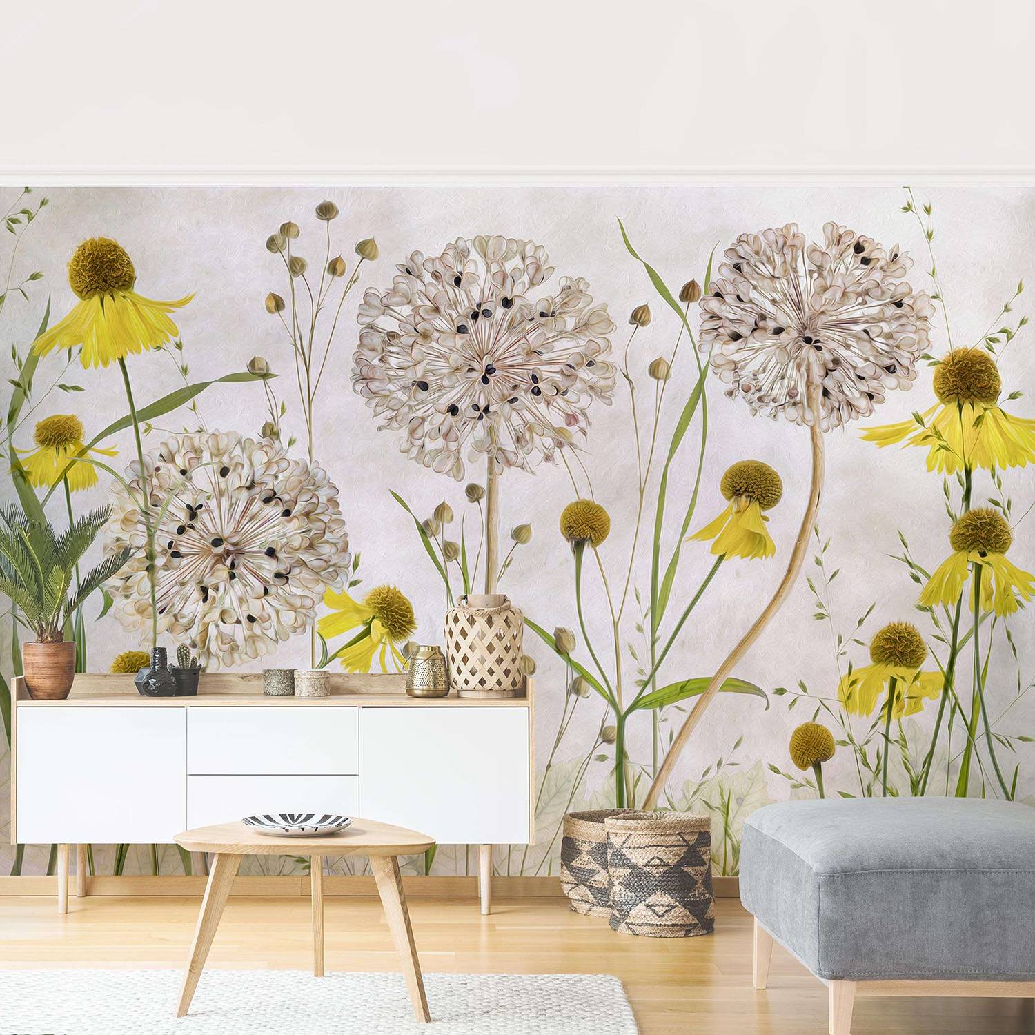 Non-woven wallpaper Allium Helenium Beige