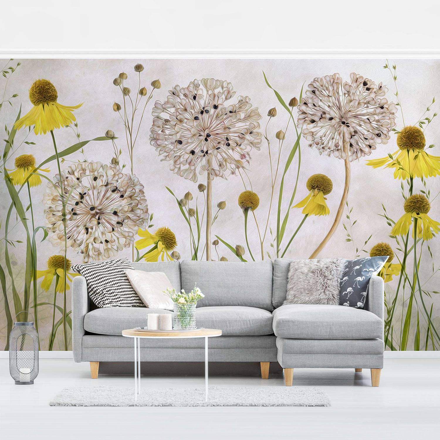 Non-woven wallpaper Allium Helenium Beige