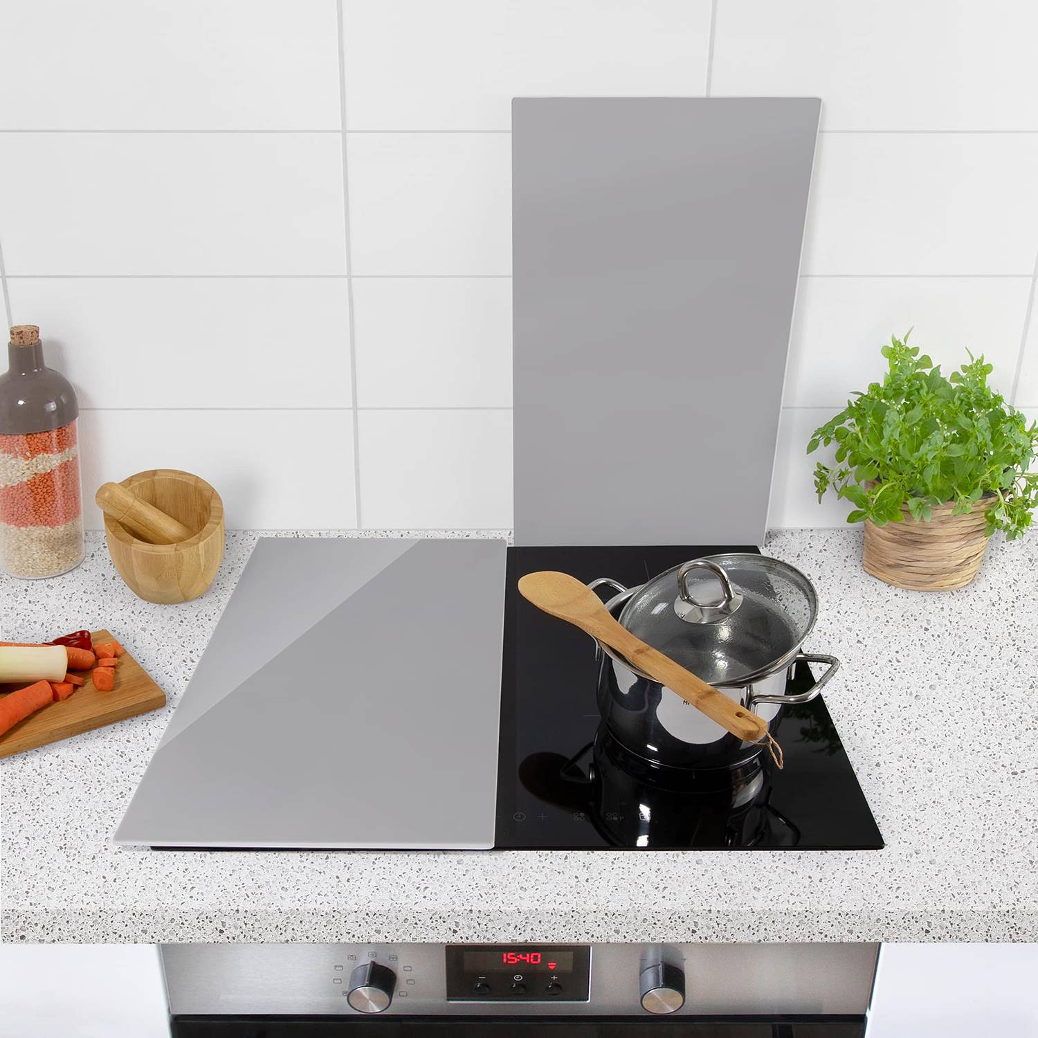 Stovetop cover Caporio Safety glass Grey