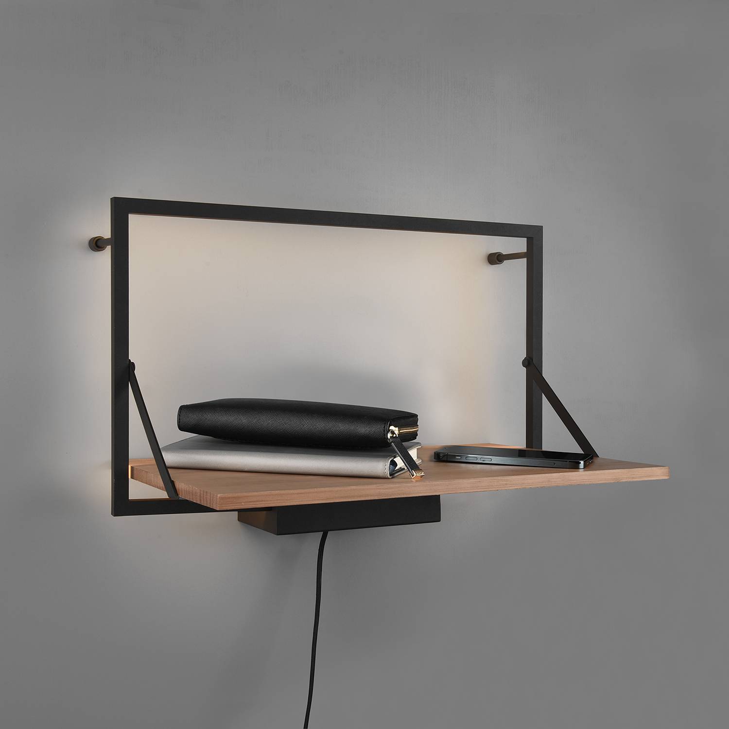 Wall shelf Legno I Incl. Lighting Black