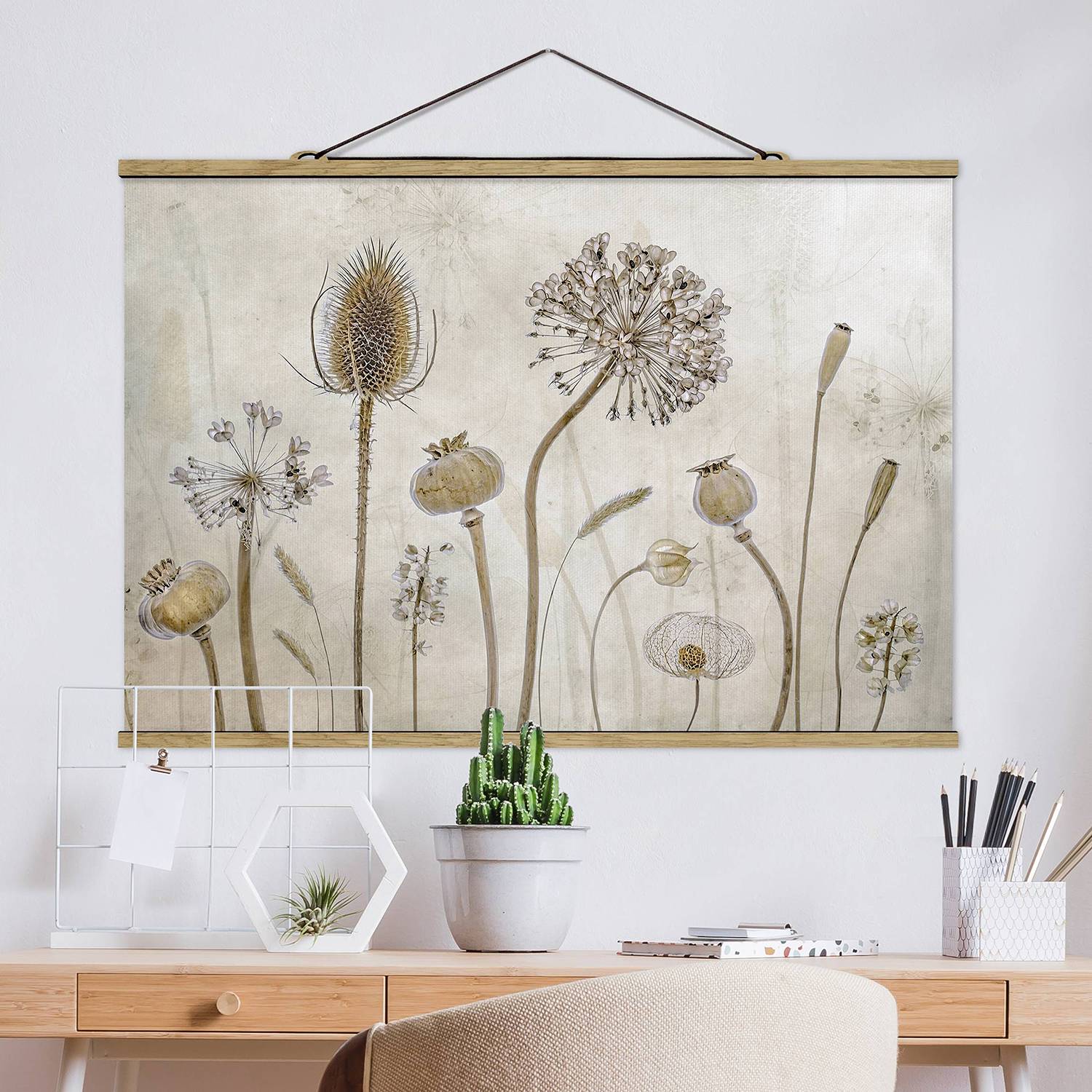Fabric Picture Growing Old II Textile; Solid Wood Beige