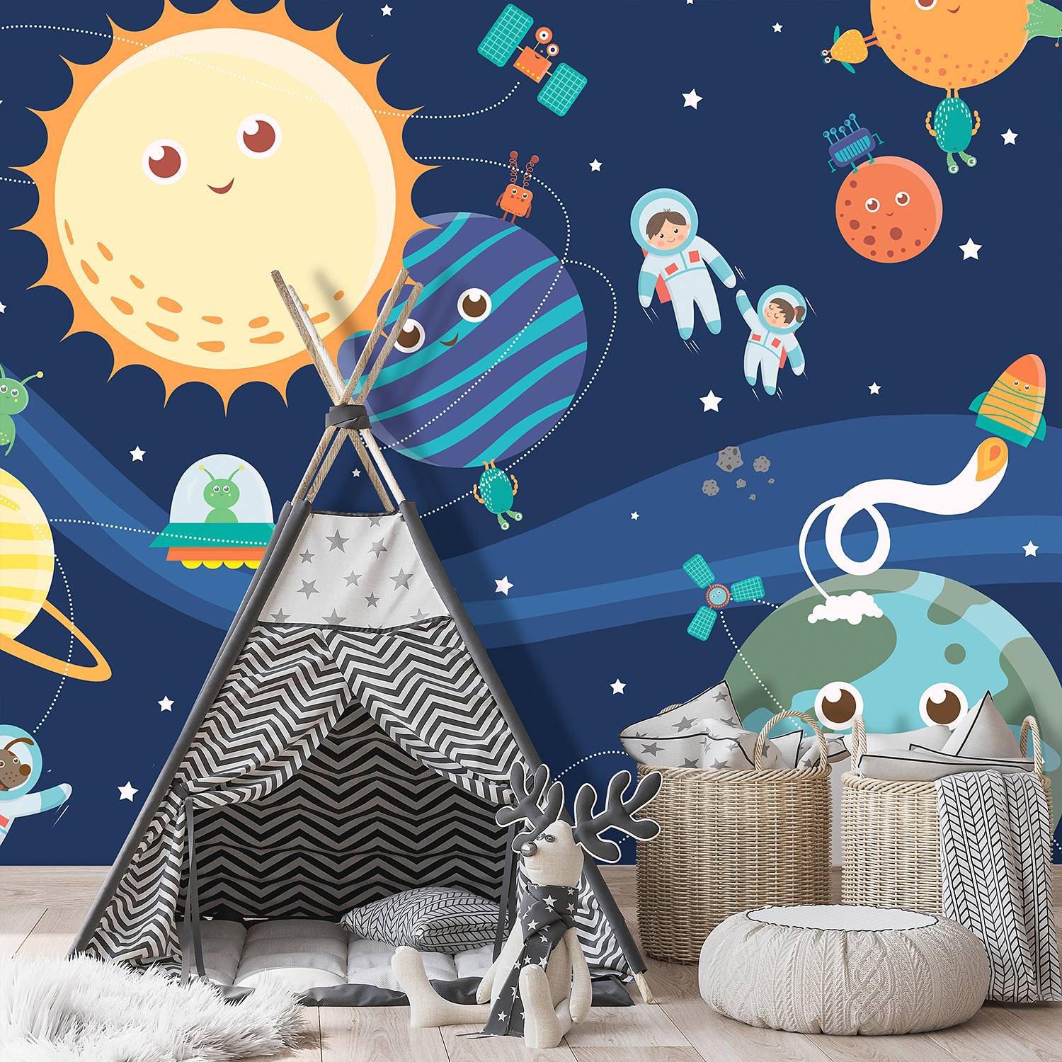 Vlies Fototapete Happy Planets Vlies Mehrfarbig 300 x 210 cm
