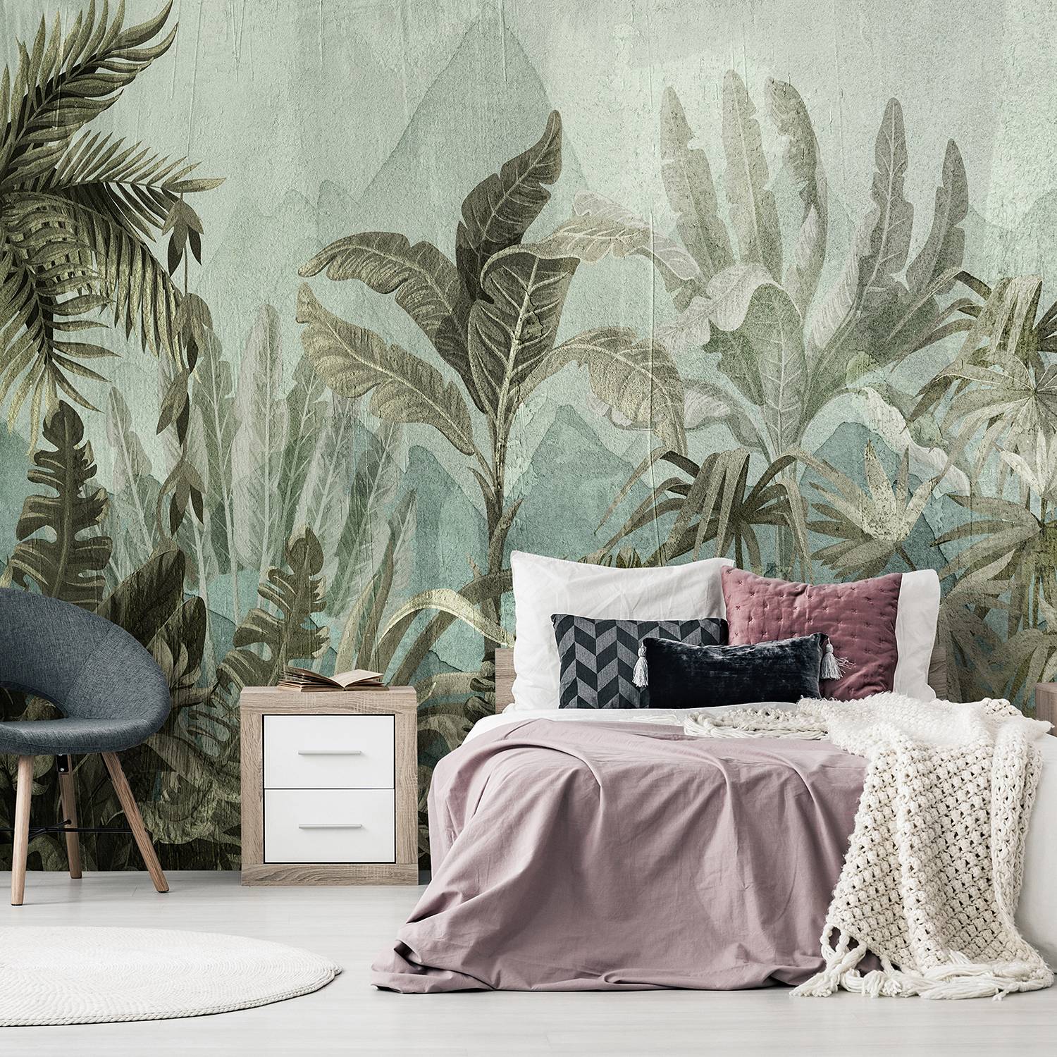 Non-woven photo wallpaper Mountain Jungle Multicolored