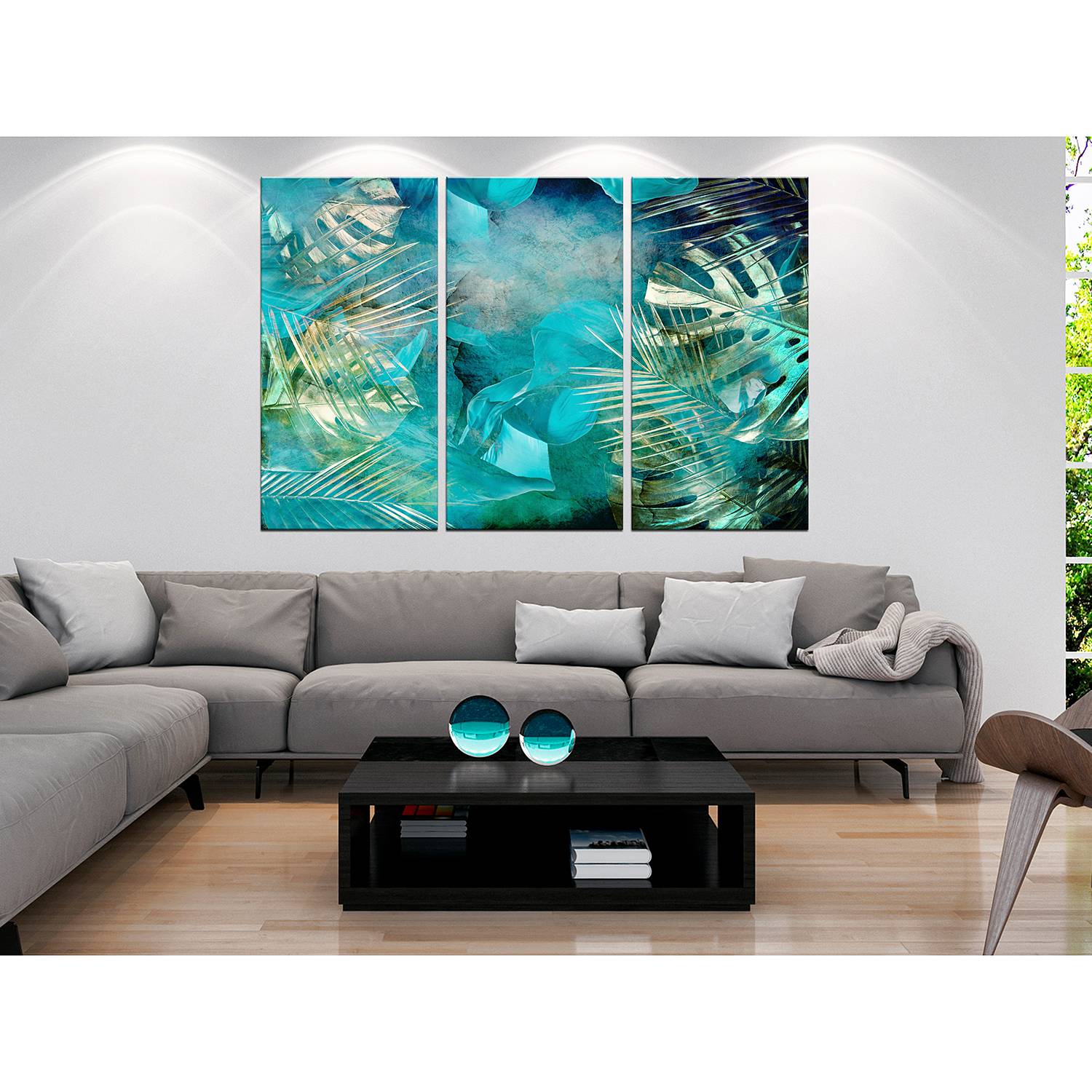 Wall art Turquoise & Gold Wood material & Linen
