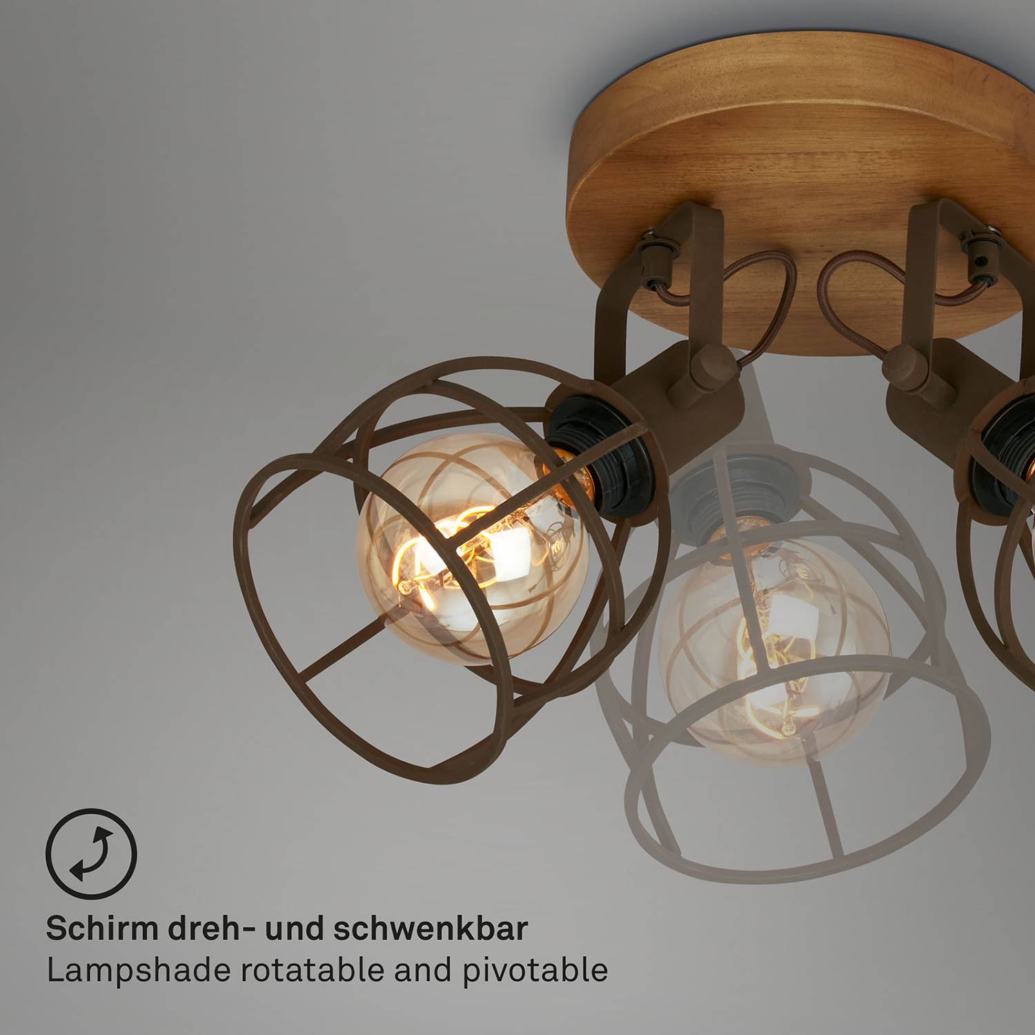Korbo I Ceiling lamp iron rubber tree 2-flame