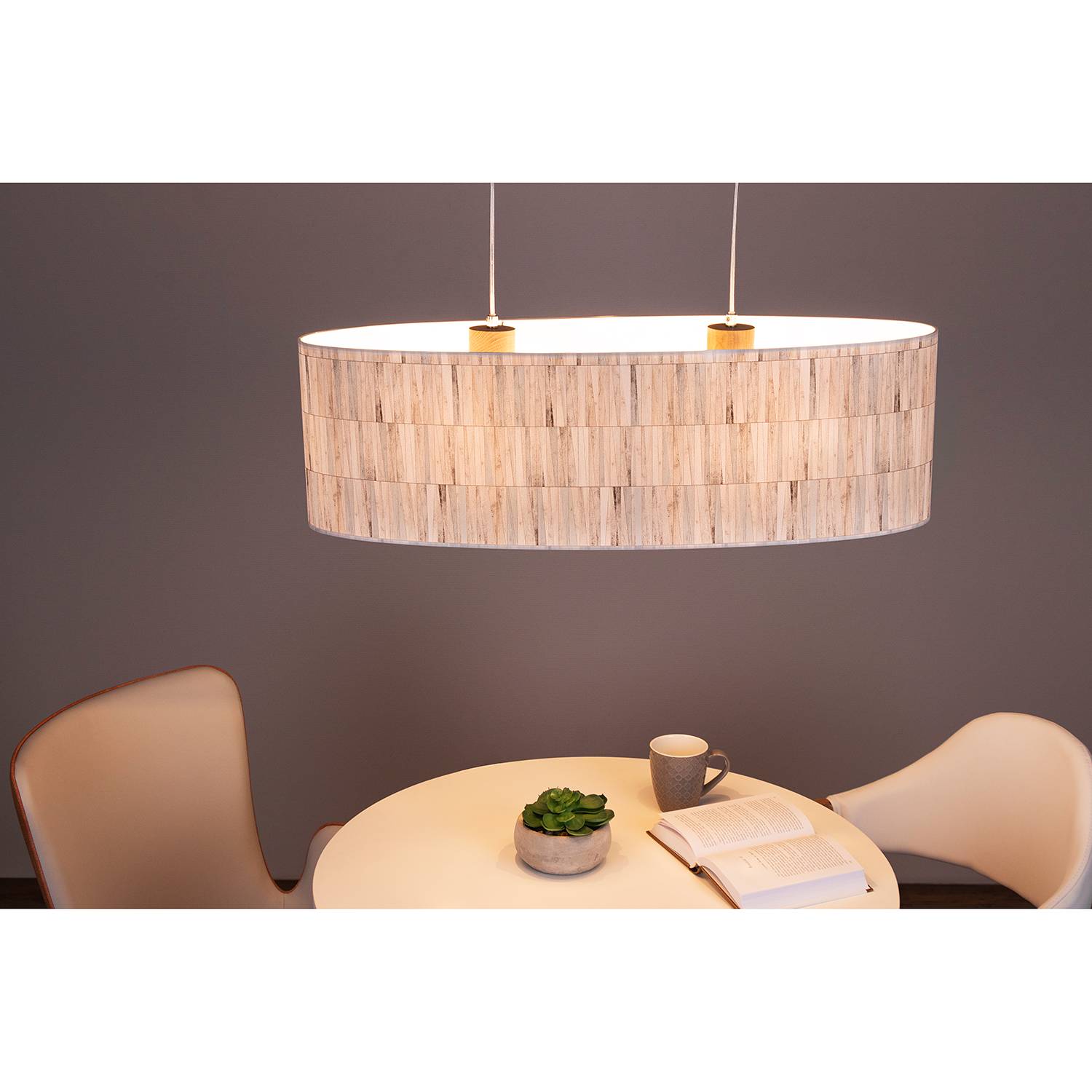 2-flame pendant lamp Malo II paper oak solid wood