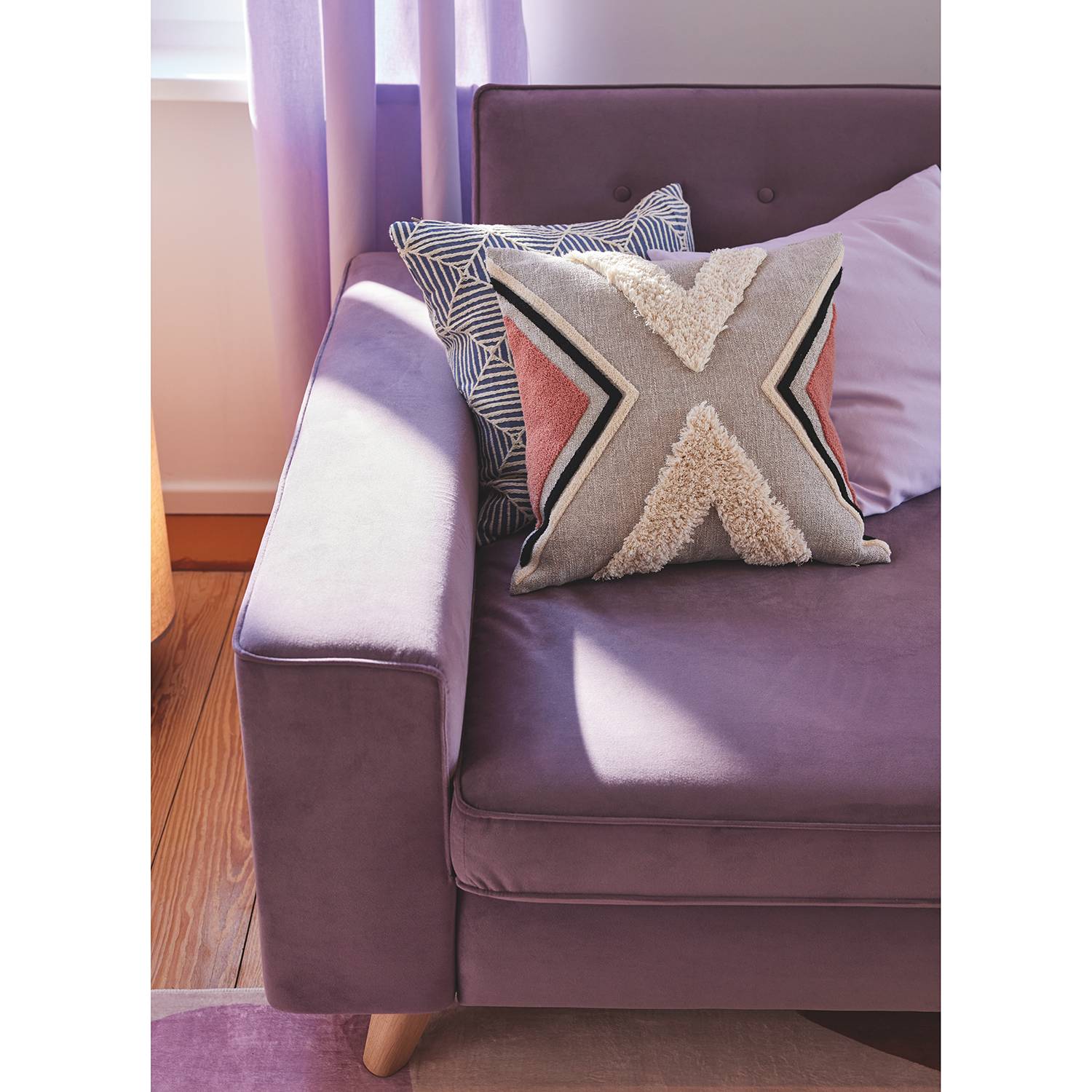 Ethnic Multi Zigzag Pillowcase Polyester Linen Beige