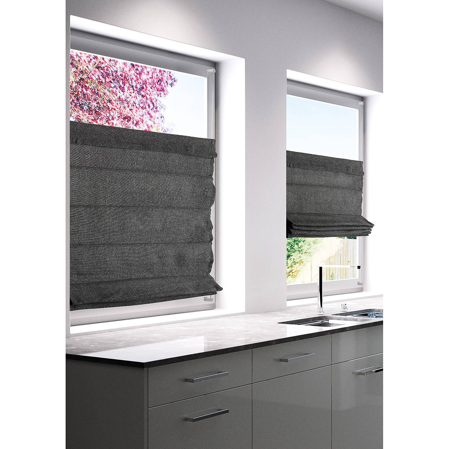 Faltrollo Chalet Blickdicht Polyester Anthrazit 130 x 80 cm