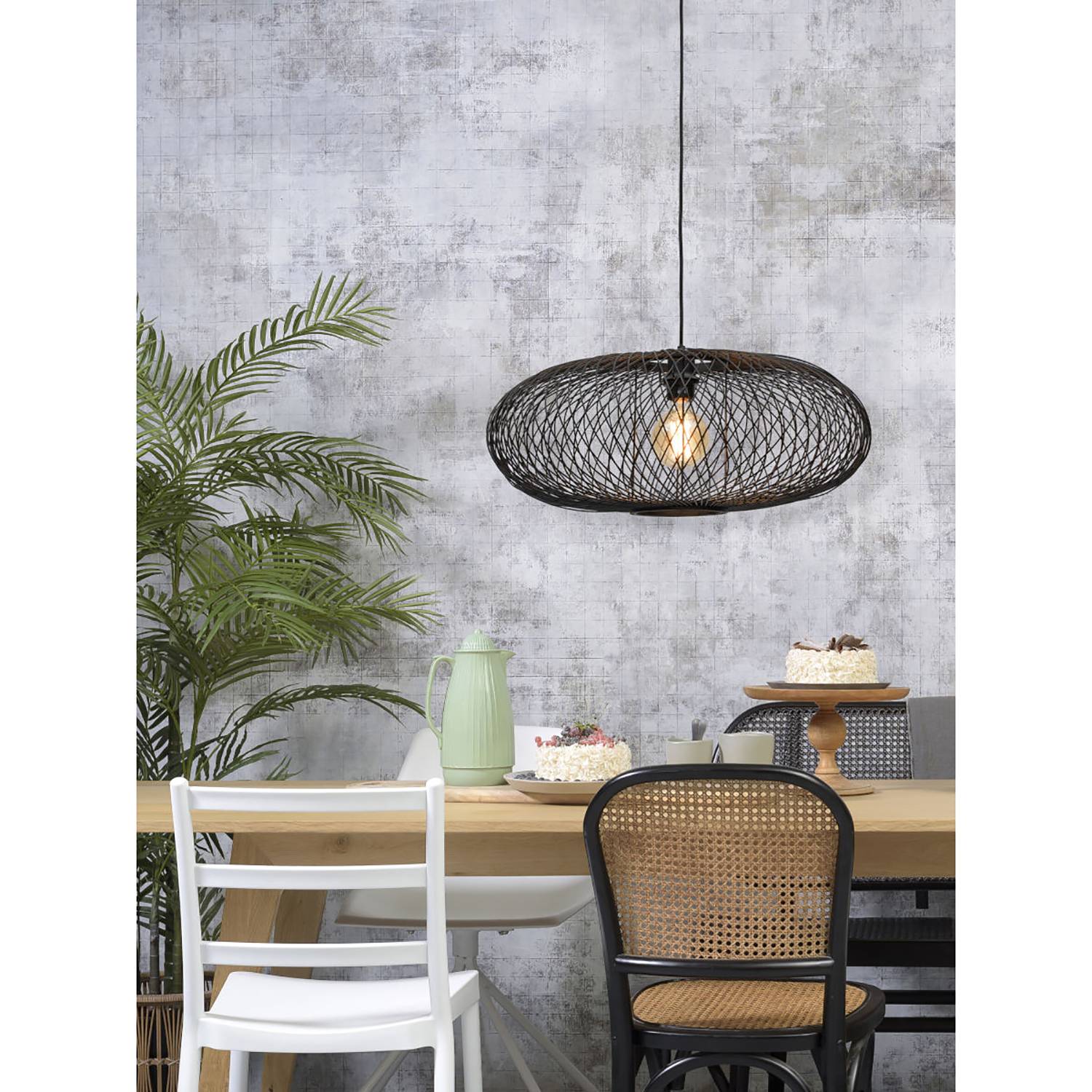 Pendant lamp Cango Bamboo Solid Iron Black