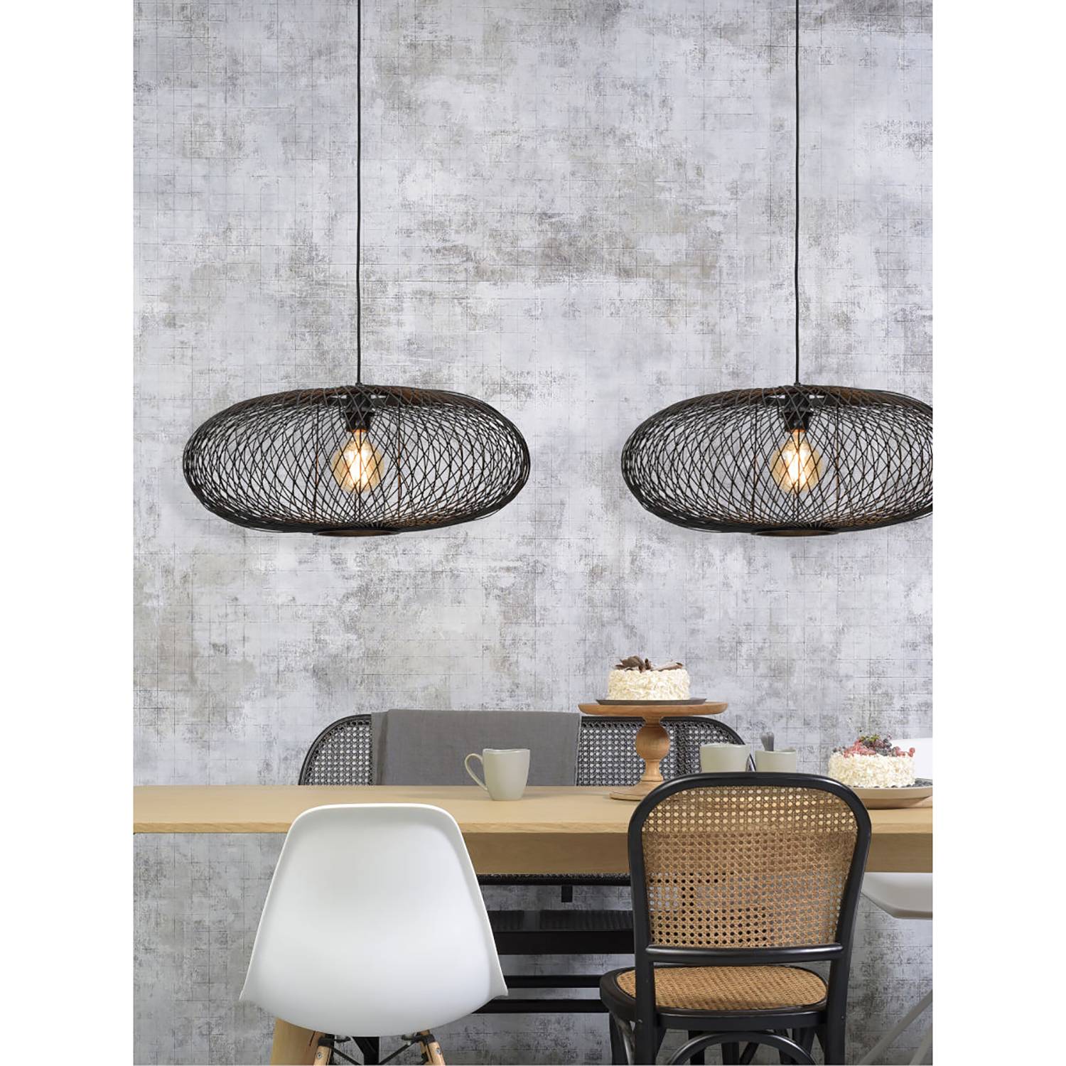 Pendant lamp Cango Bamboo Solid Iron Black