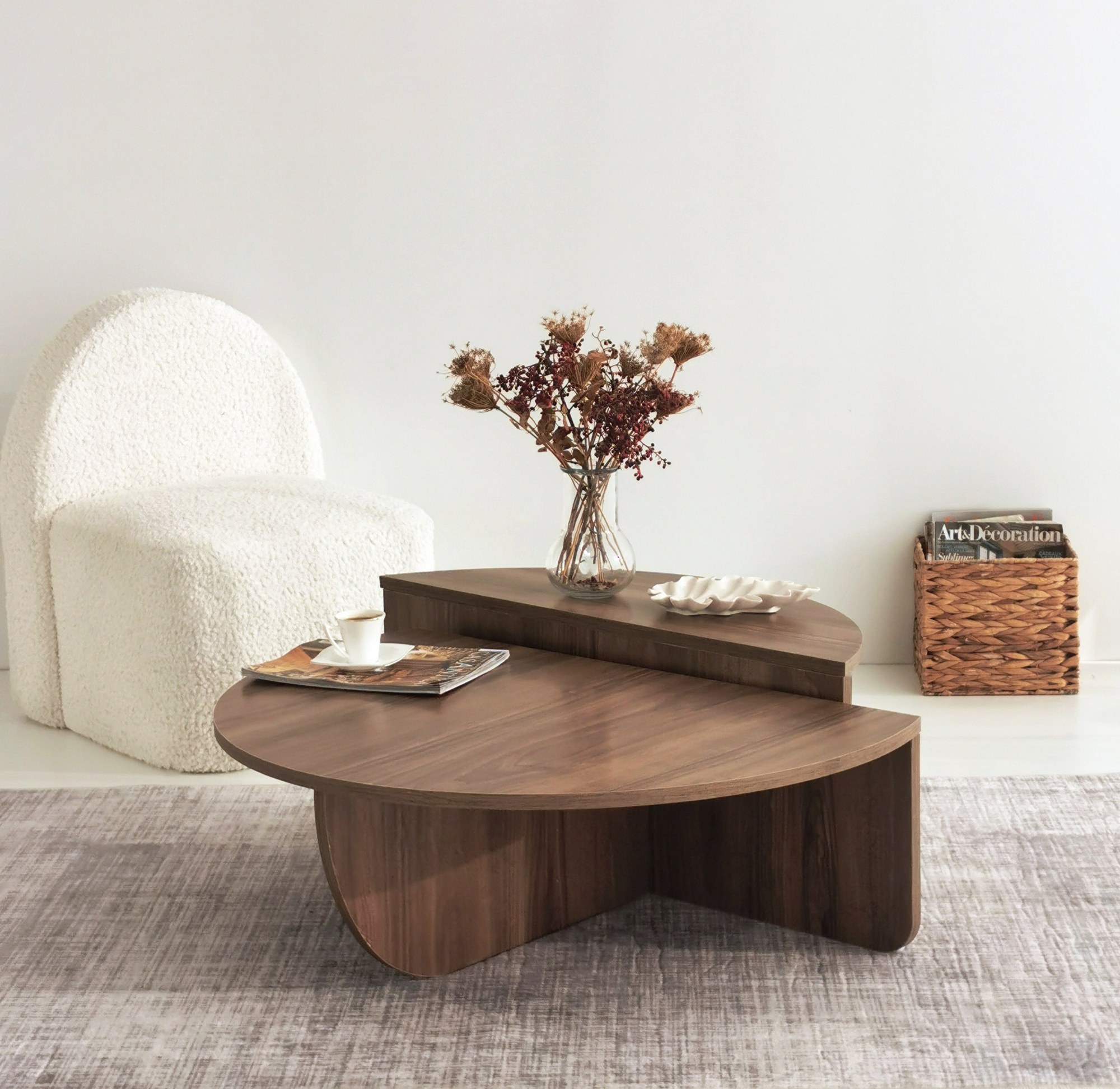 2x Podium Coffee Table Walnut Brown