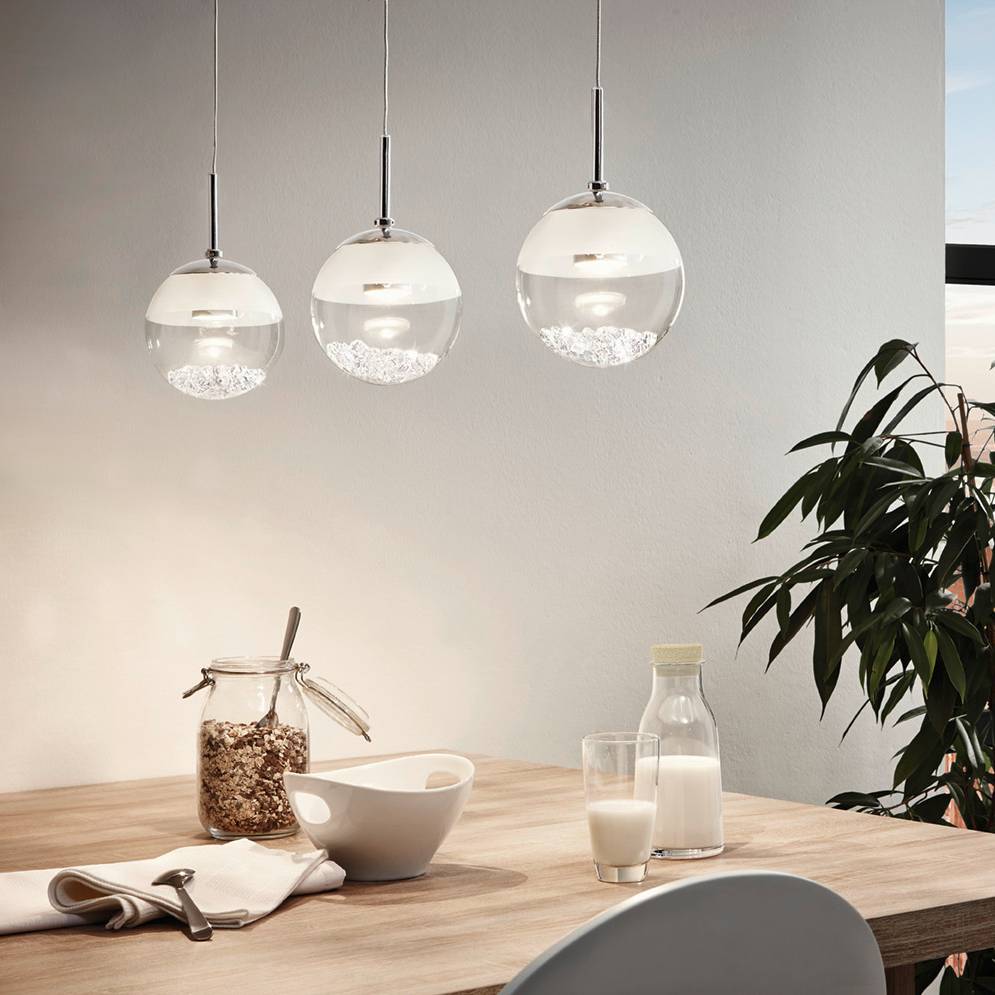 Montefio III LED pendant light Crystal glass Steel 3-flame