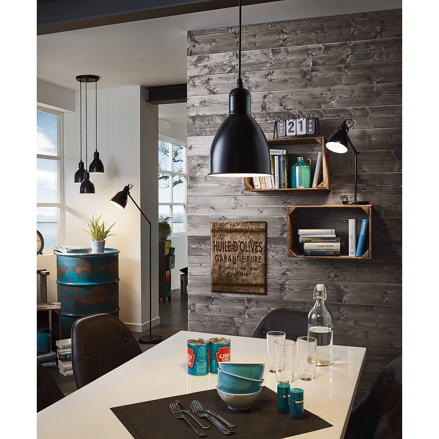 Pendant lamp Priddy II Steel Black Number of flames: 3