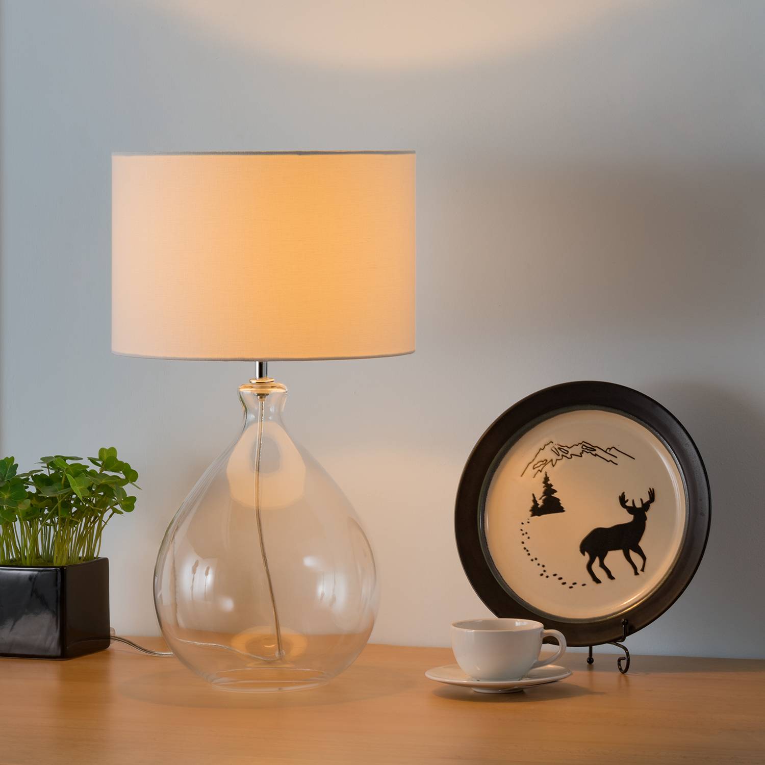 Table lamp Loster Blended fabric Safety glass White