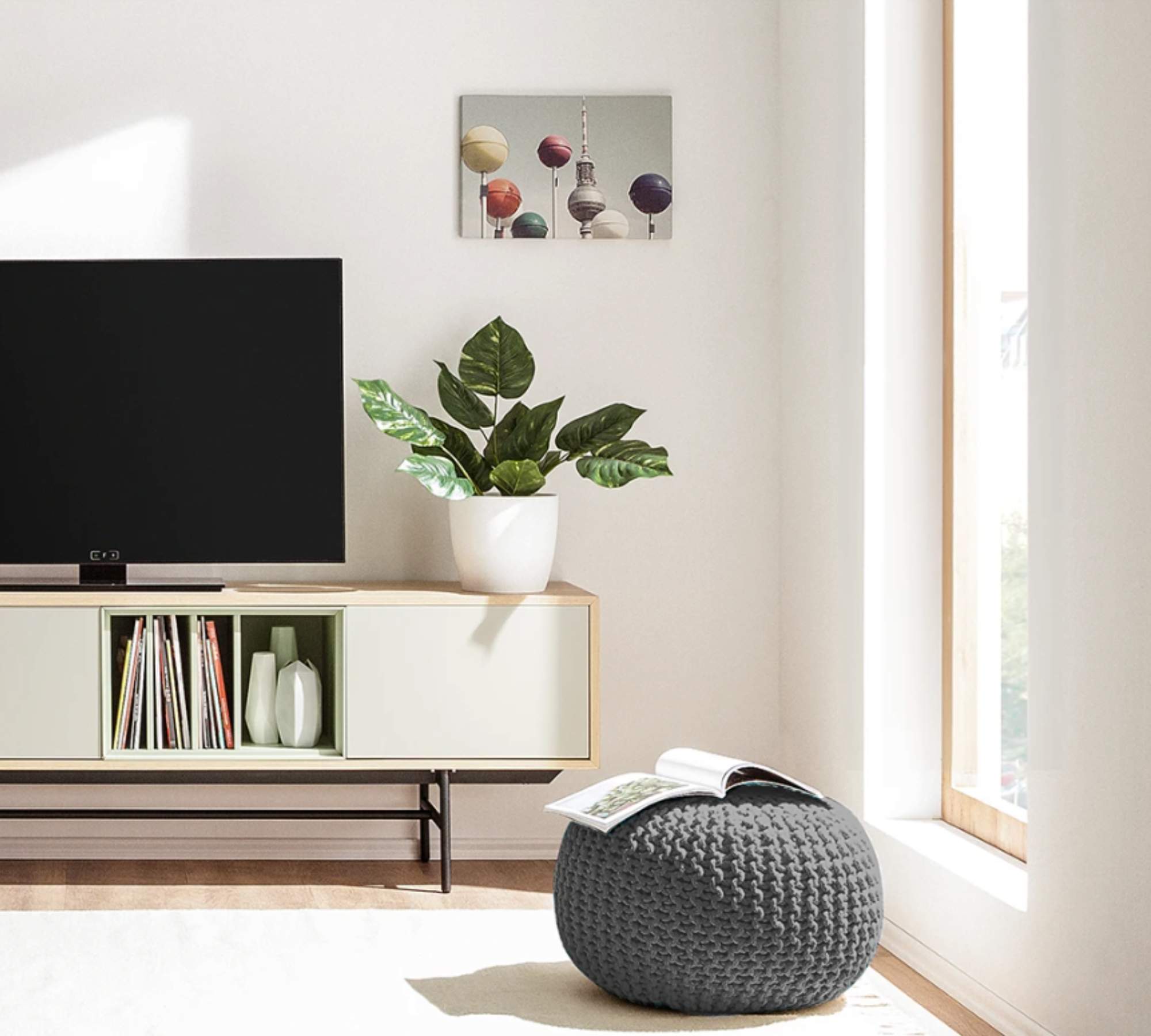 Pouf Webstoff Grau