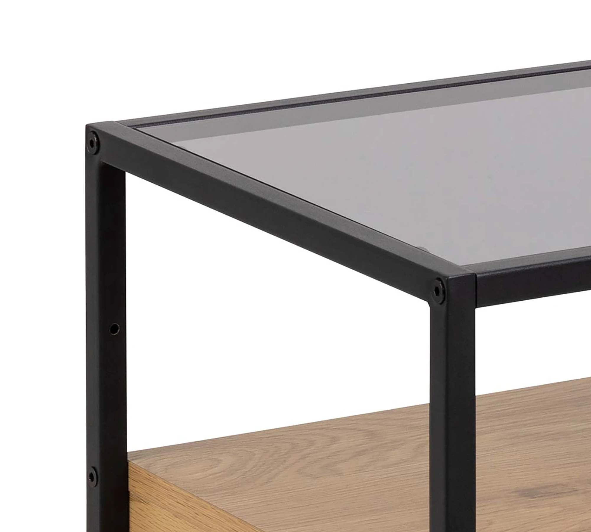 Nachtkommode Rauchglas Metall Wildeiche Dekor