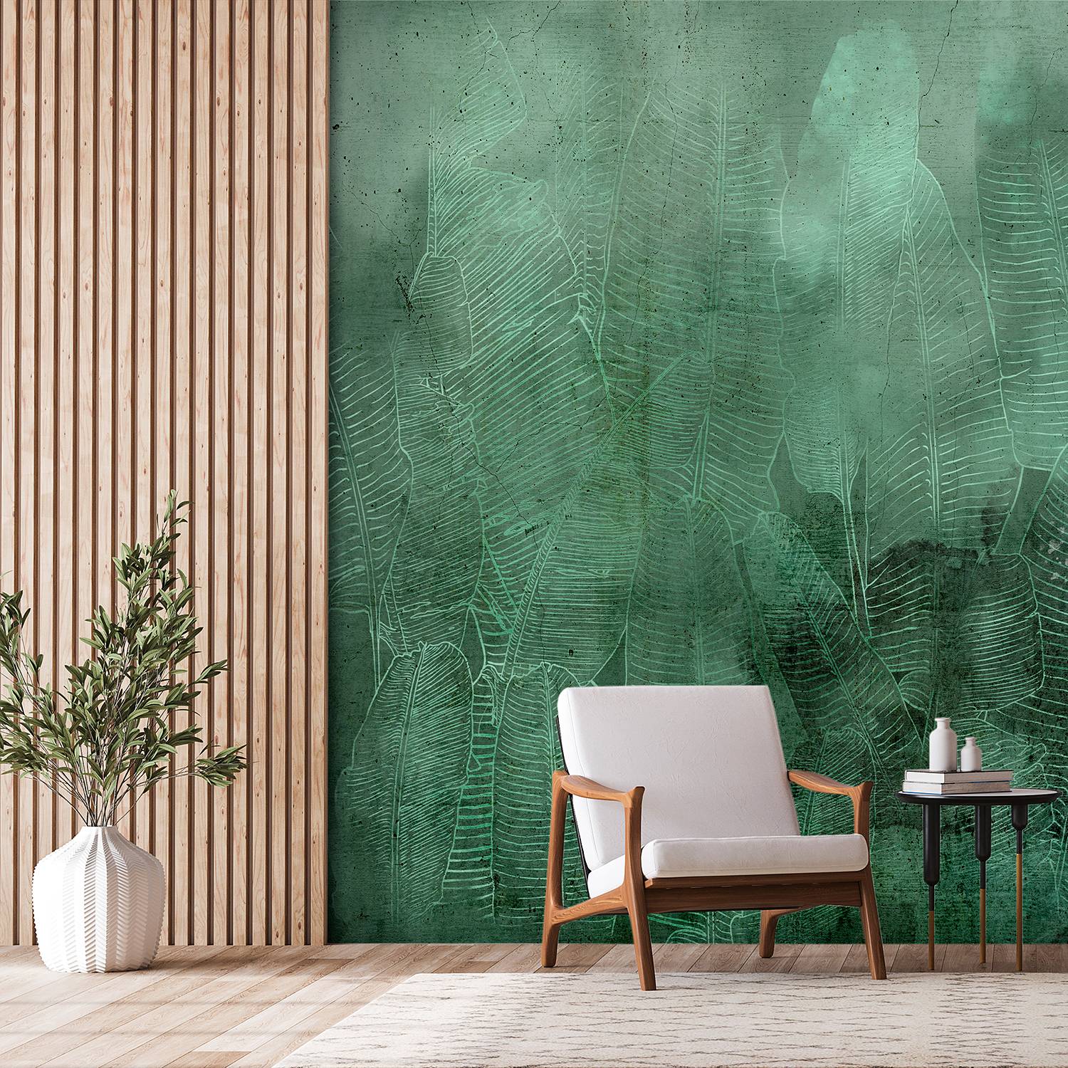 Non-woven wallpaper Banana Leaves Green