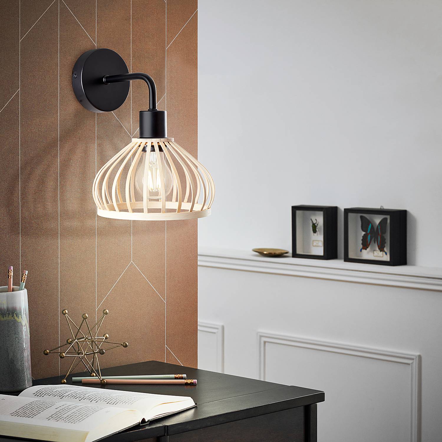 Norah Wall Lamp Bamboo Iron 1-light
