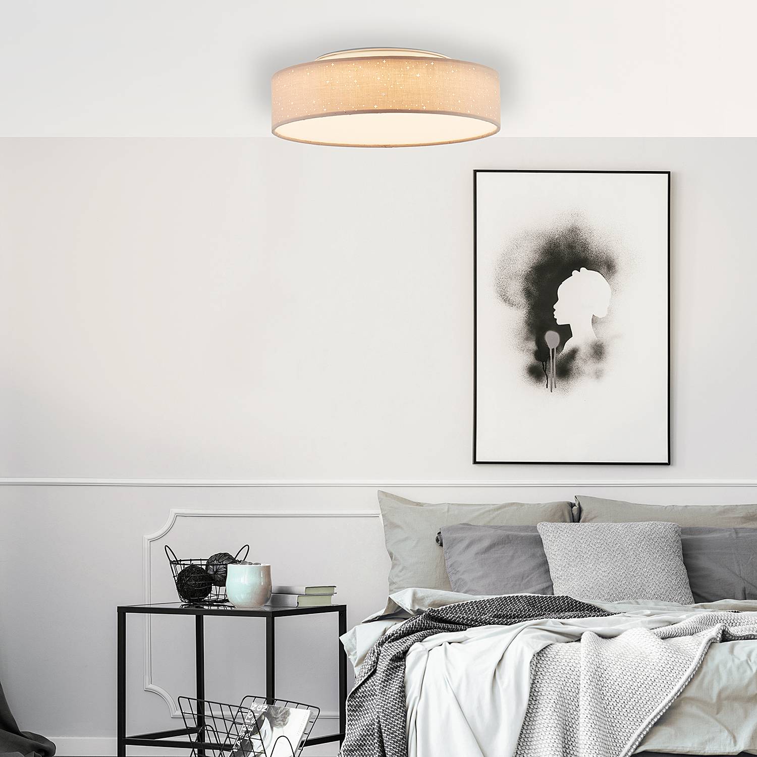 LED-Deckenleuchte Baska Mischgewebe Eisen Braun