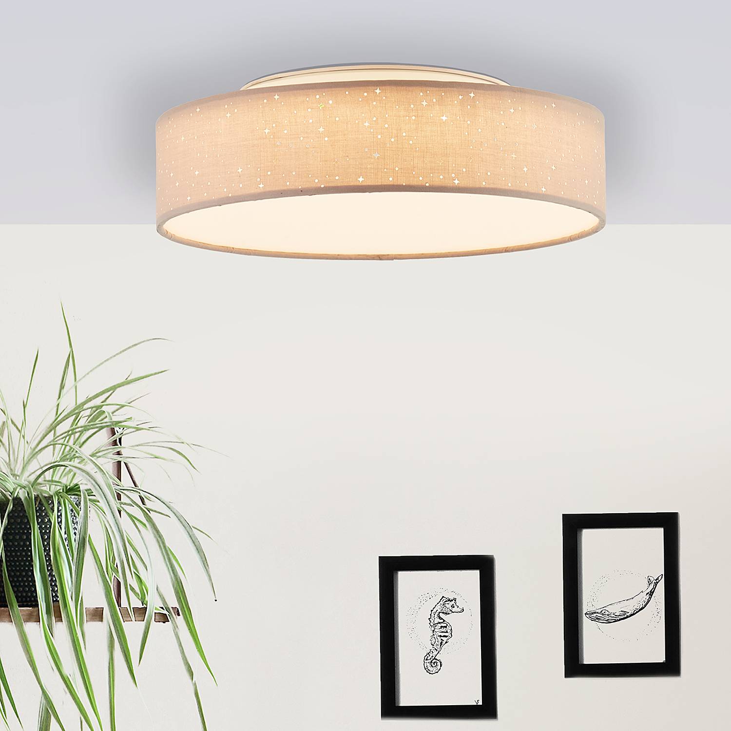 LED-Deckenleuchte Baska Mischgewebe Eisen Braun