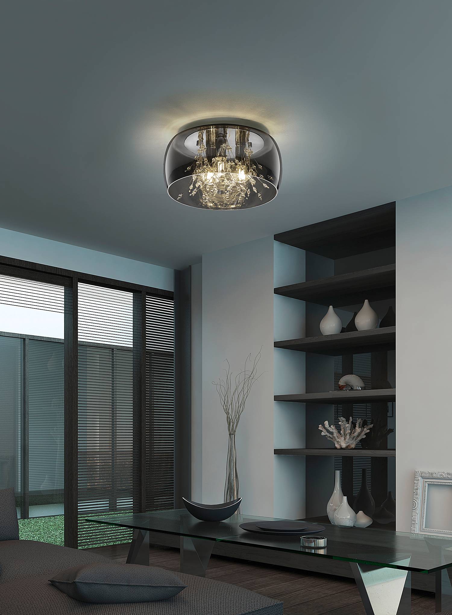 Ceiling light Crystel Smoked glass Steel Diameter: 34 cm