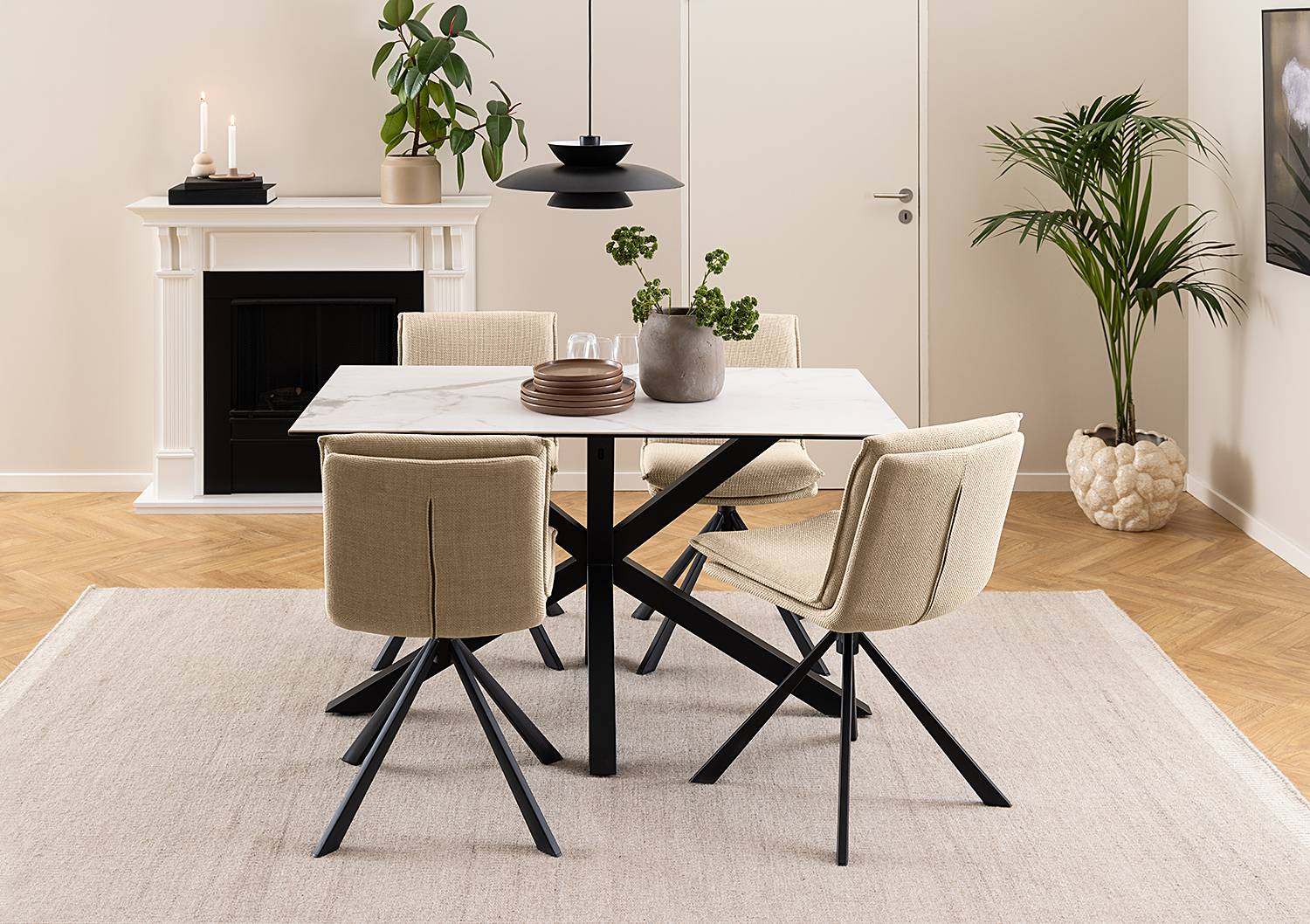 Upholstered chair Gulstav Structured fabric Steel Beige
