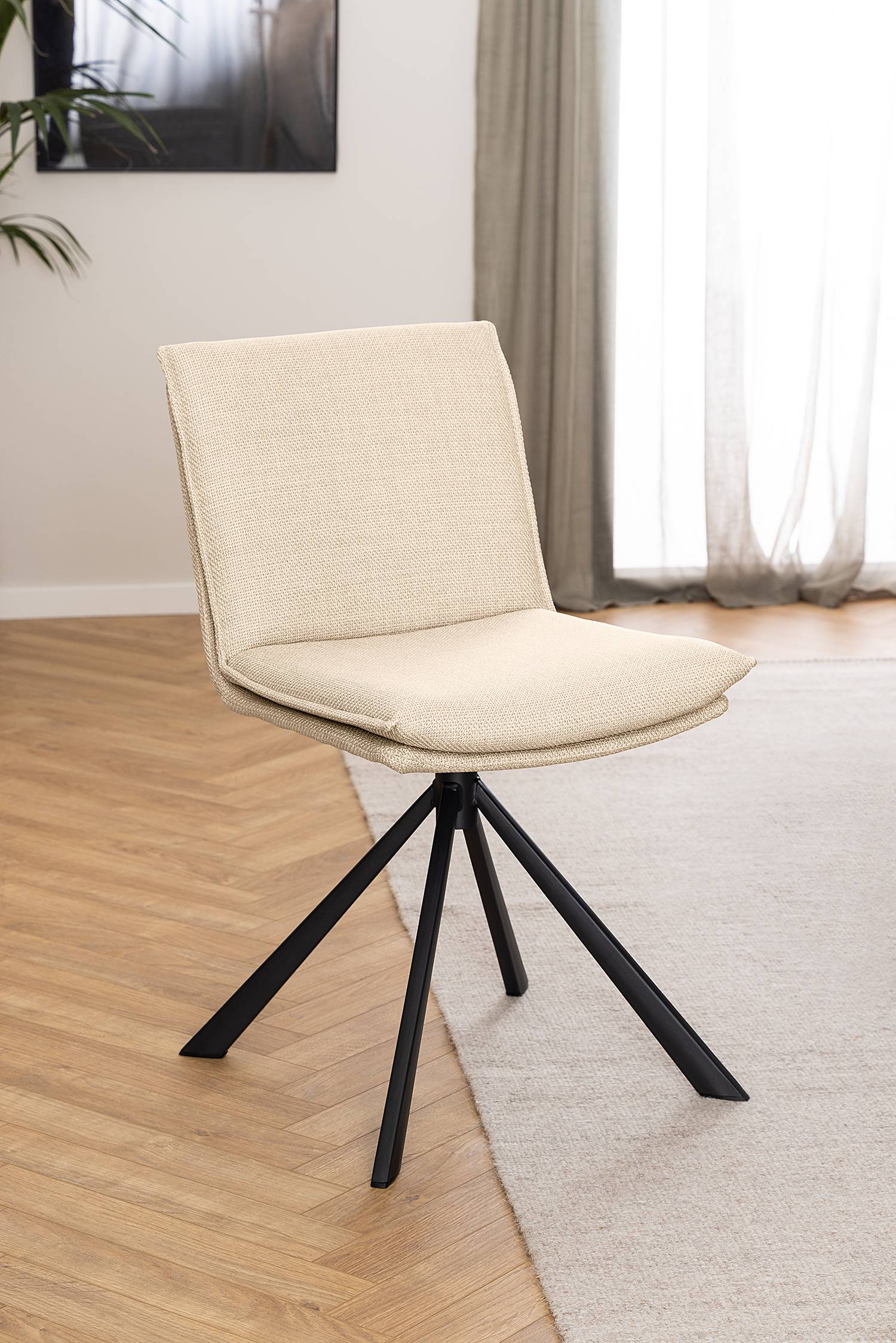 Upholstered chair Gulstav Structured fabric Steel Beige