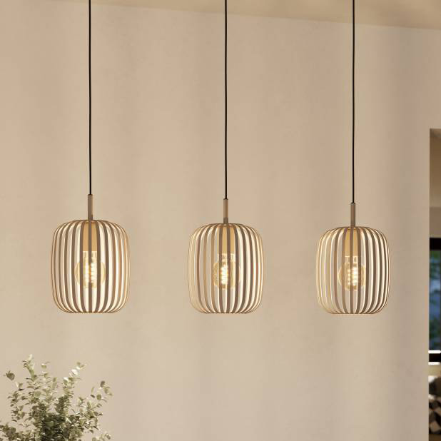 3-Flammig Pendelleuchte Romazzina Stahl Beige