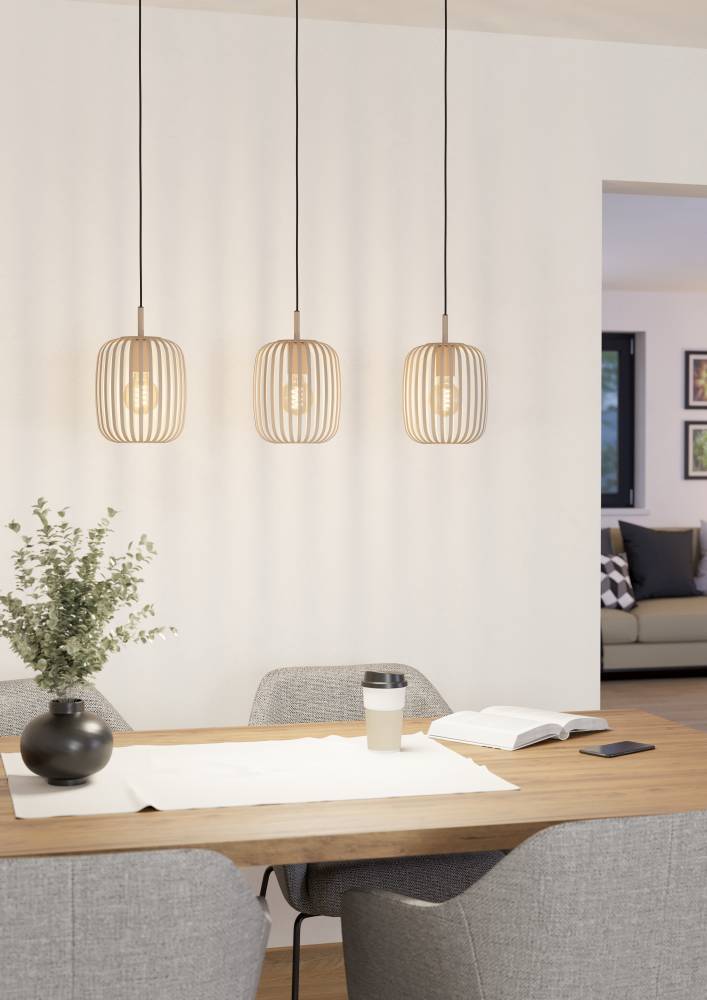 3-Flammig Pendelleuchte Romazzina Stahl Beige