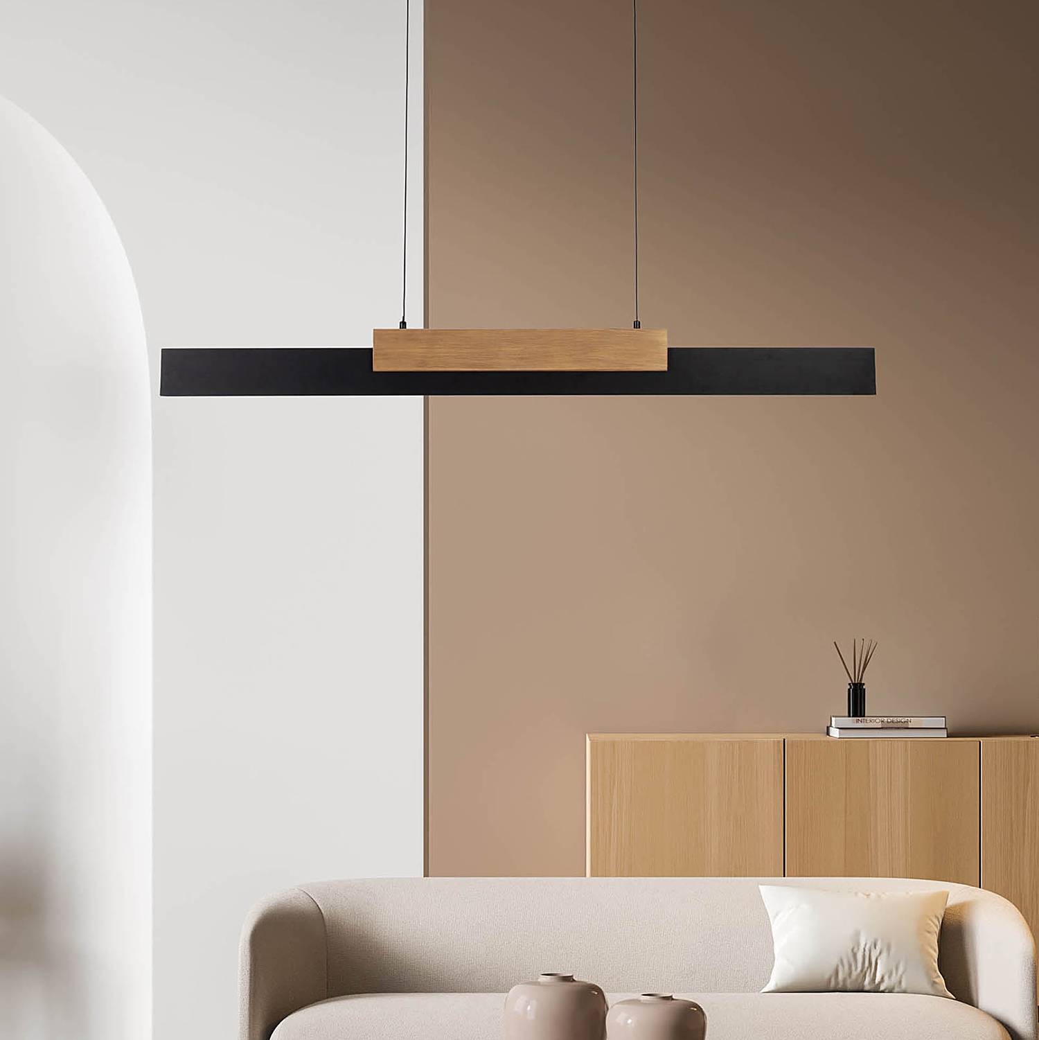 LED-Pendelleuchte Wiebke Metall Eiche Massiv