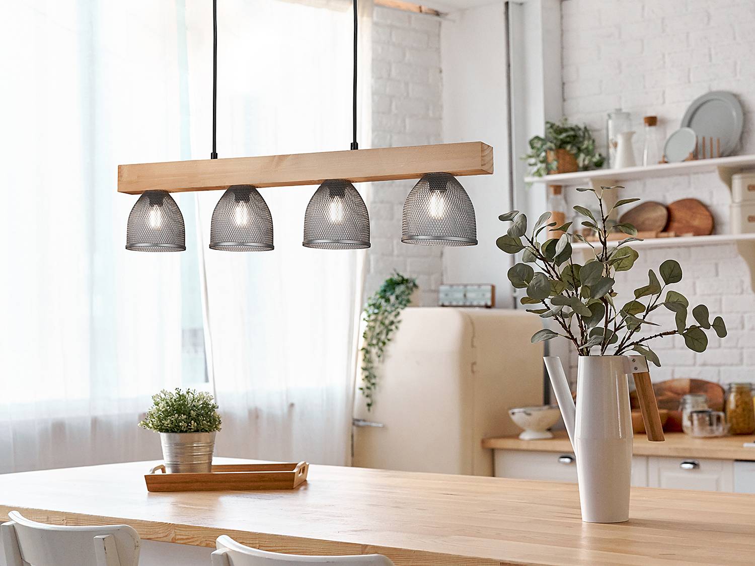 Ceiling lamp Cestino Solid wood 4-light brown