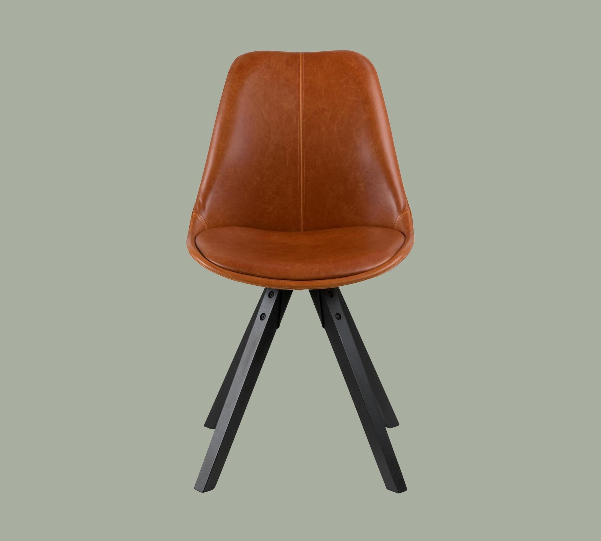2x Upholstered Chair Faux Leather Brown Telescopic Legs Black