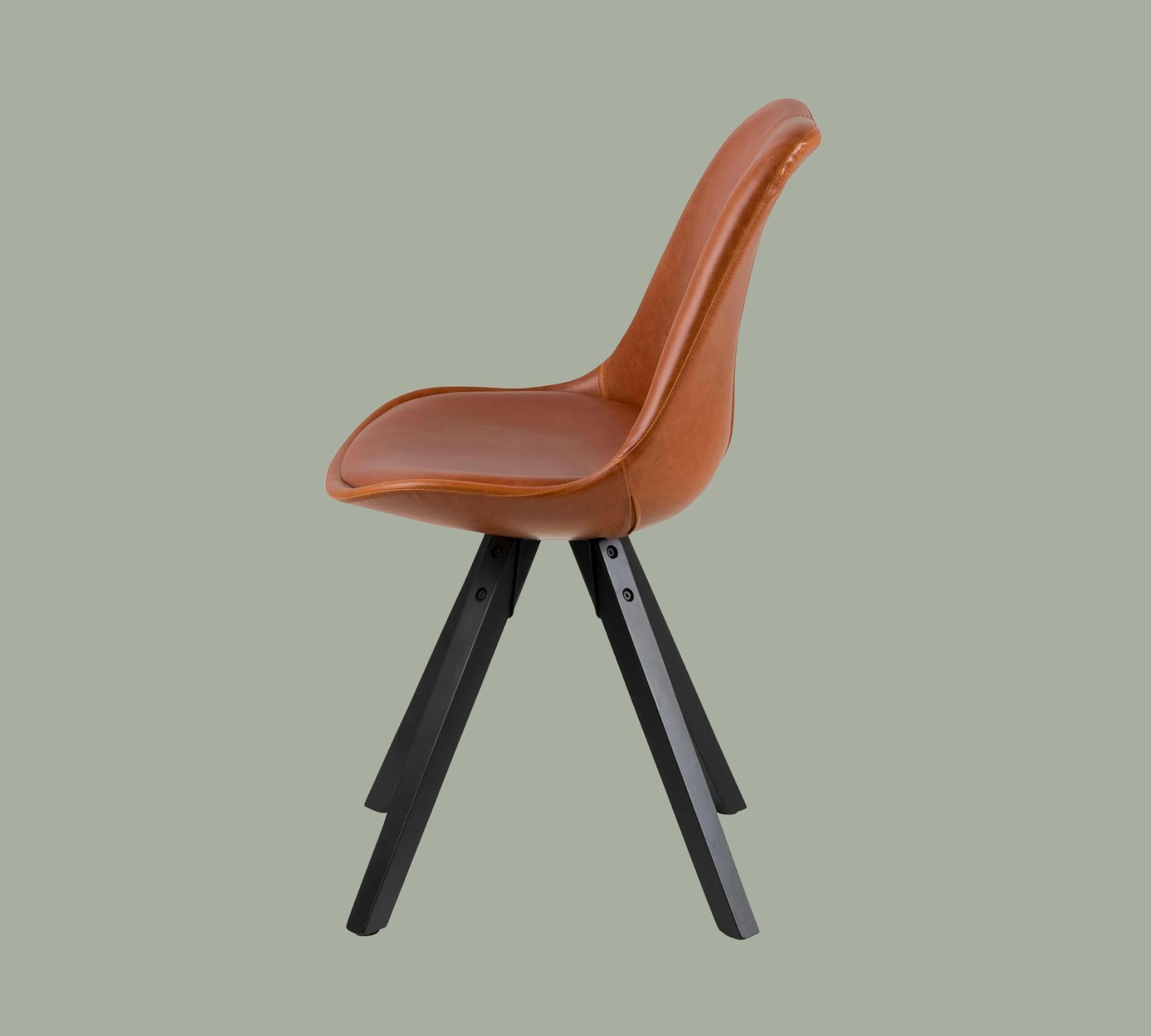 2x Upholstered Chair Faux Leather Brown Telescopic Legs Black