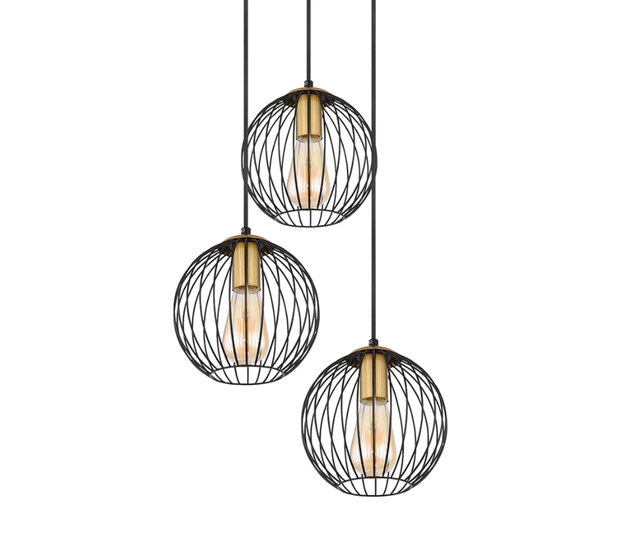 Pendant lamp 3-light metal black gold