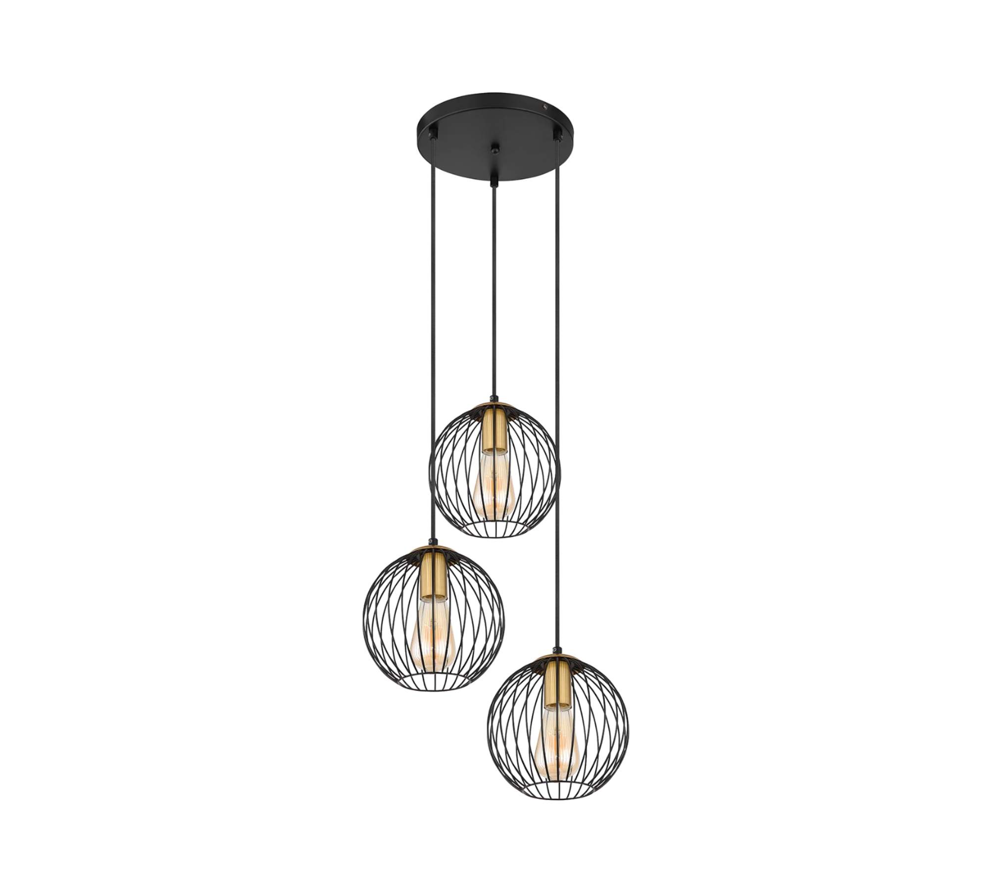 Pendant lamp 3-light metal black gold