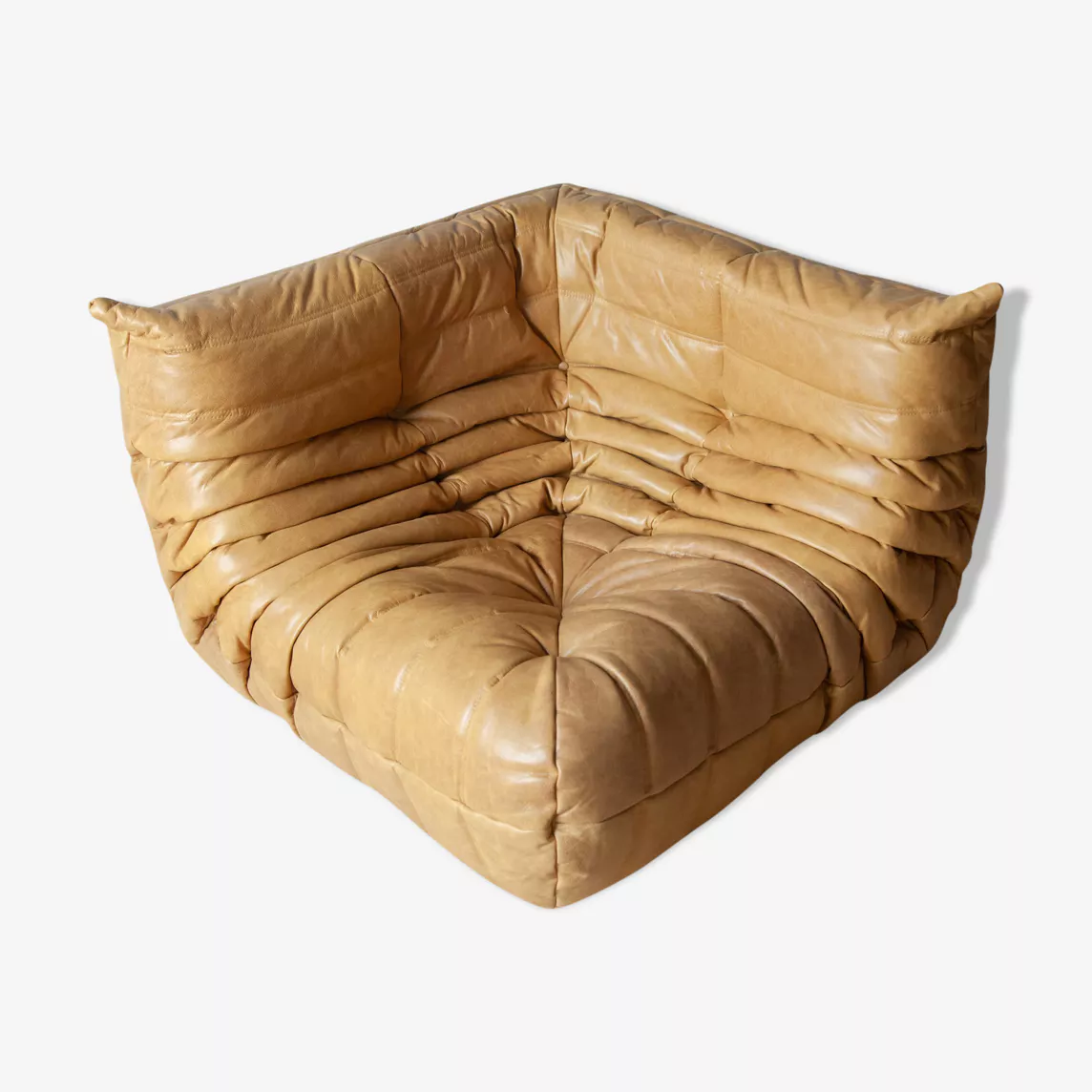 Togo Sectional Sofa Pull-Up Leather Camel Brown