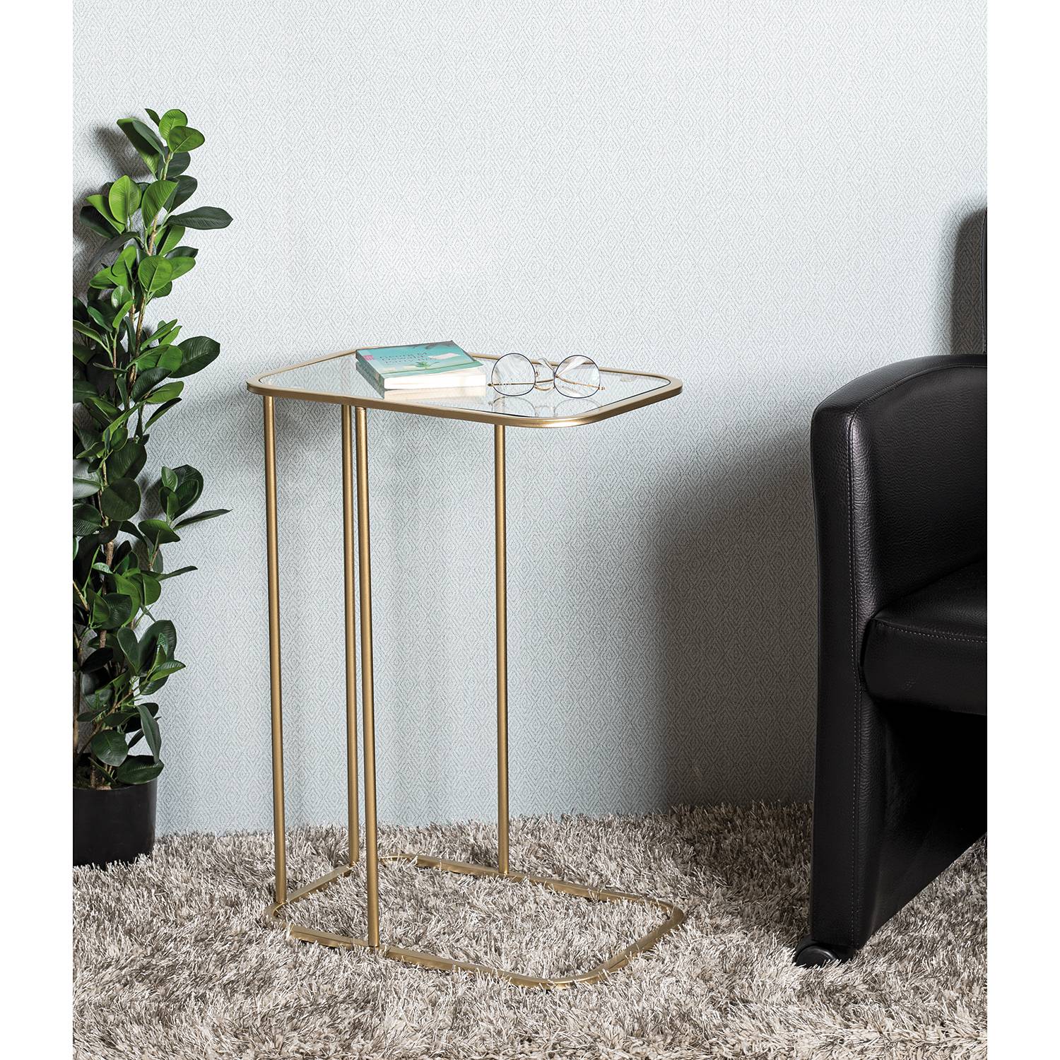 Sabugal Beistelltisch Glas Metall Goldfarbig