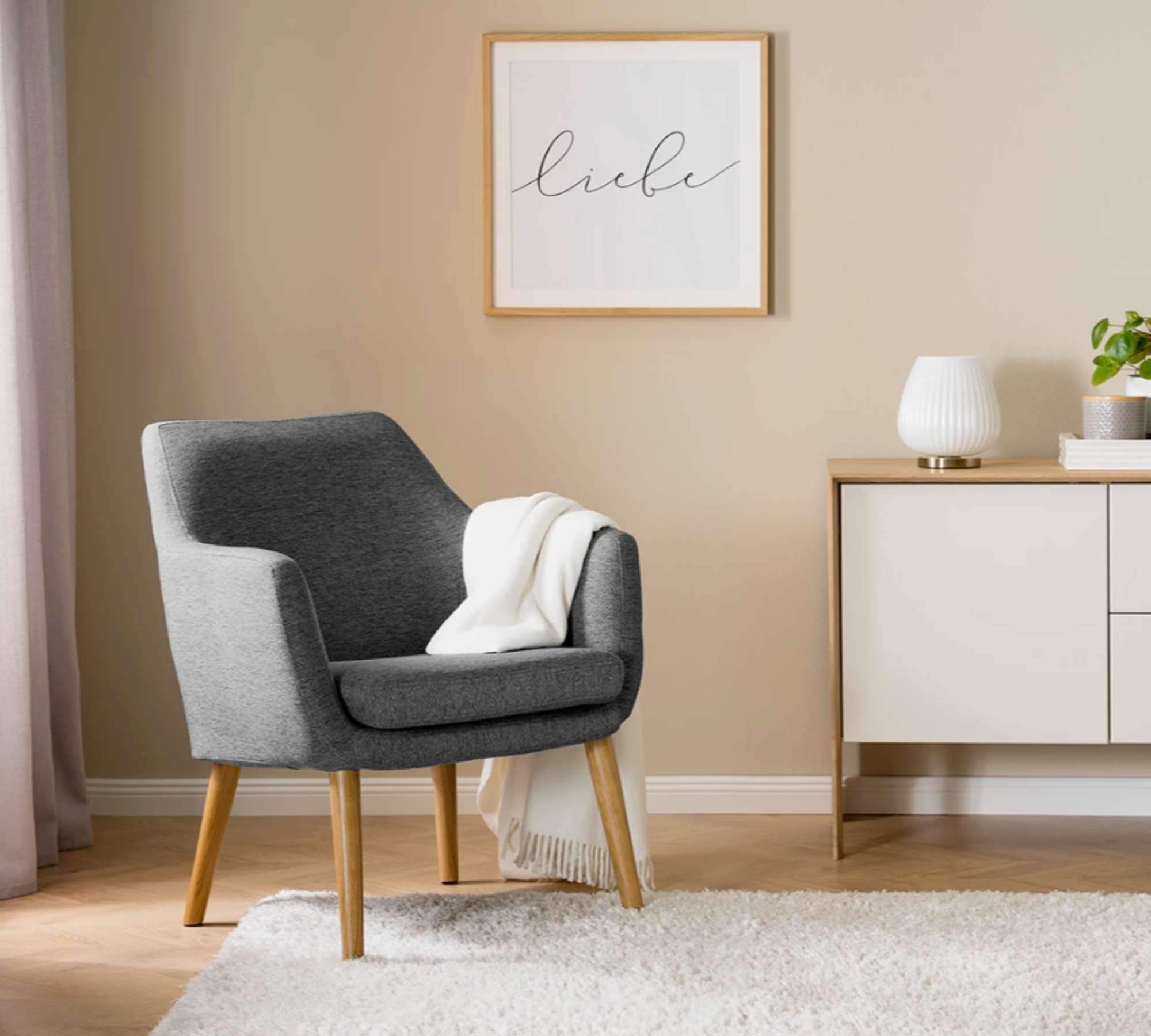 Loungesessel Massivhol Webstoff Grau