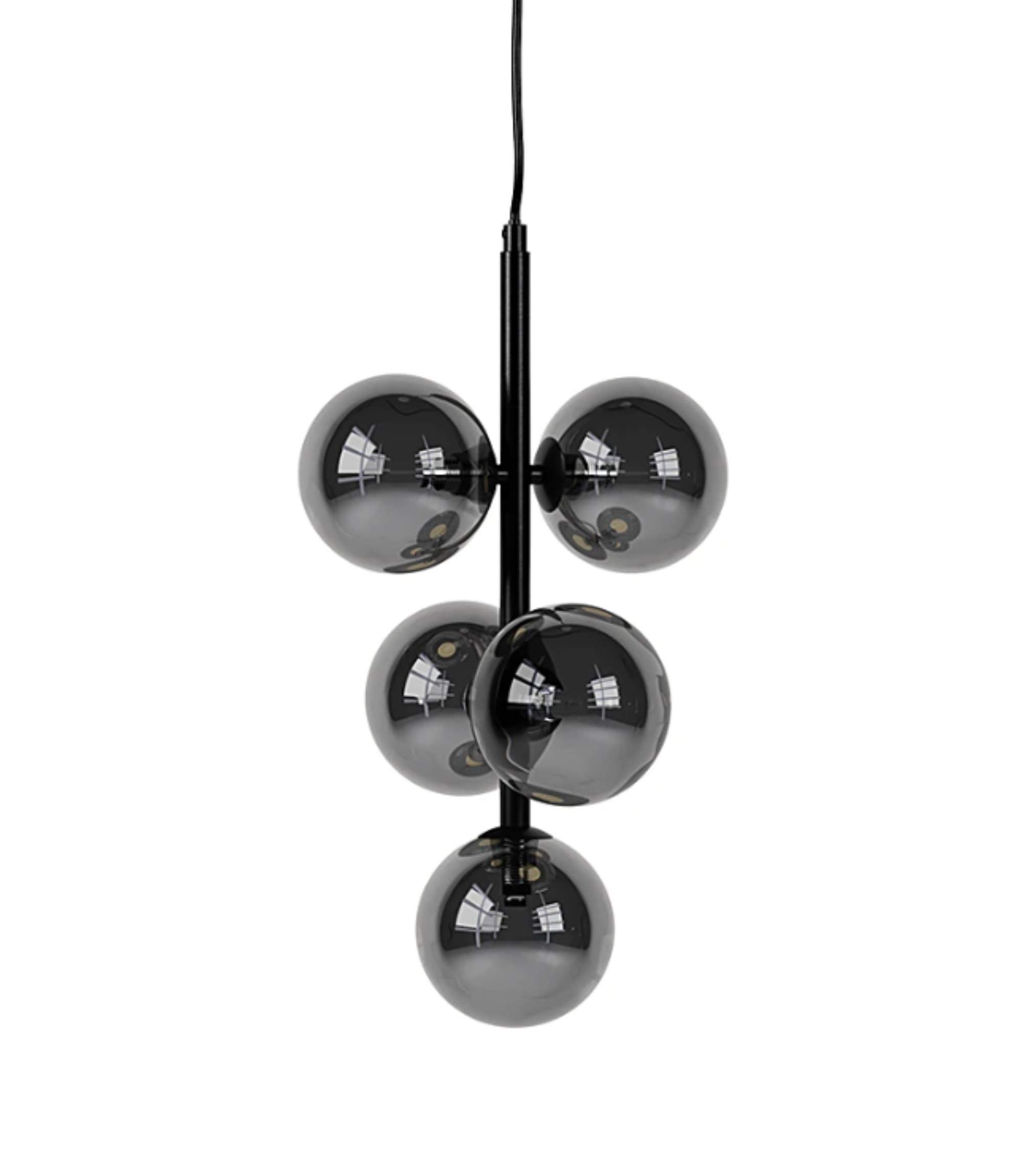 Pendant light 5-flame smoked glass metal grey