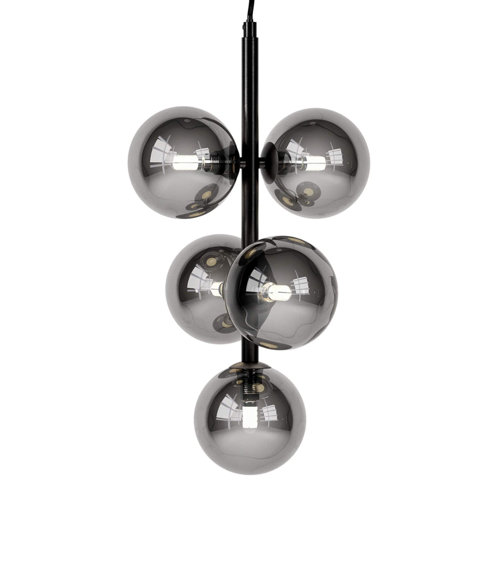 Pendant light 5-flame smoked glass metal grey