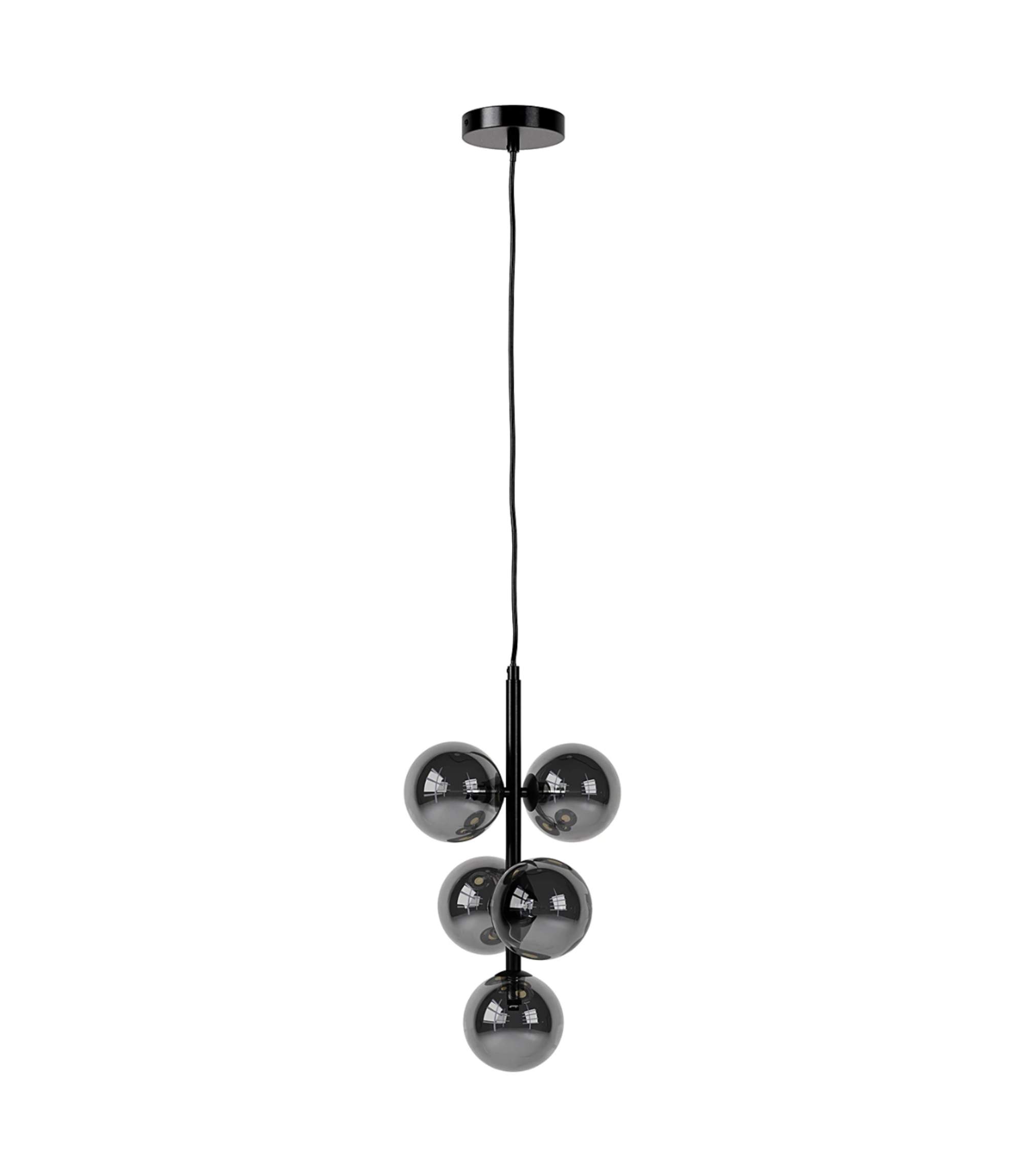 Pendant light 5-flame smoked glass metal grey