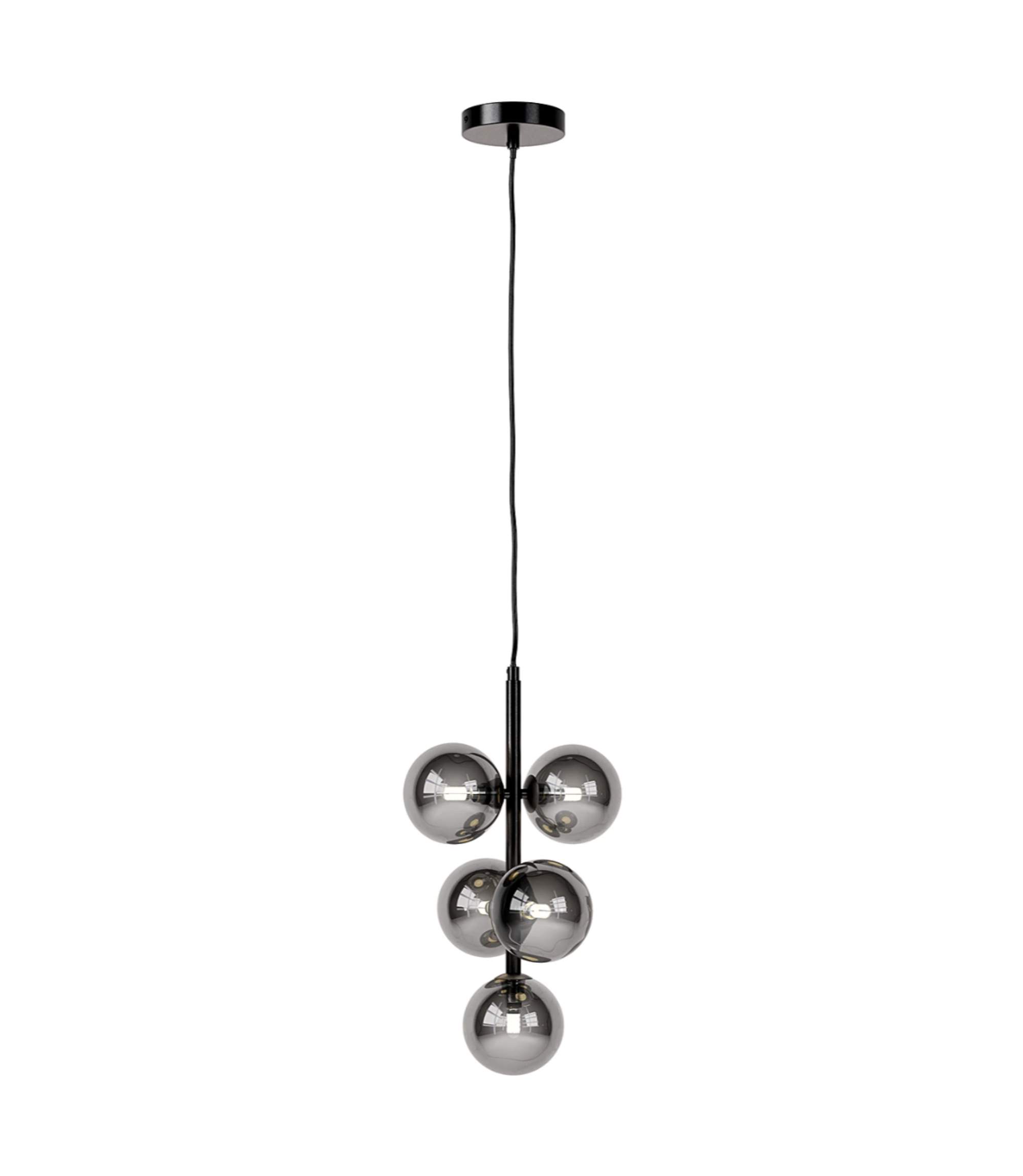 Pendant light 5-flame smoked glass metal grey