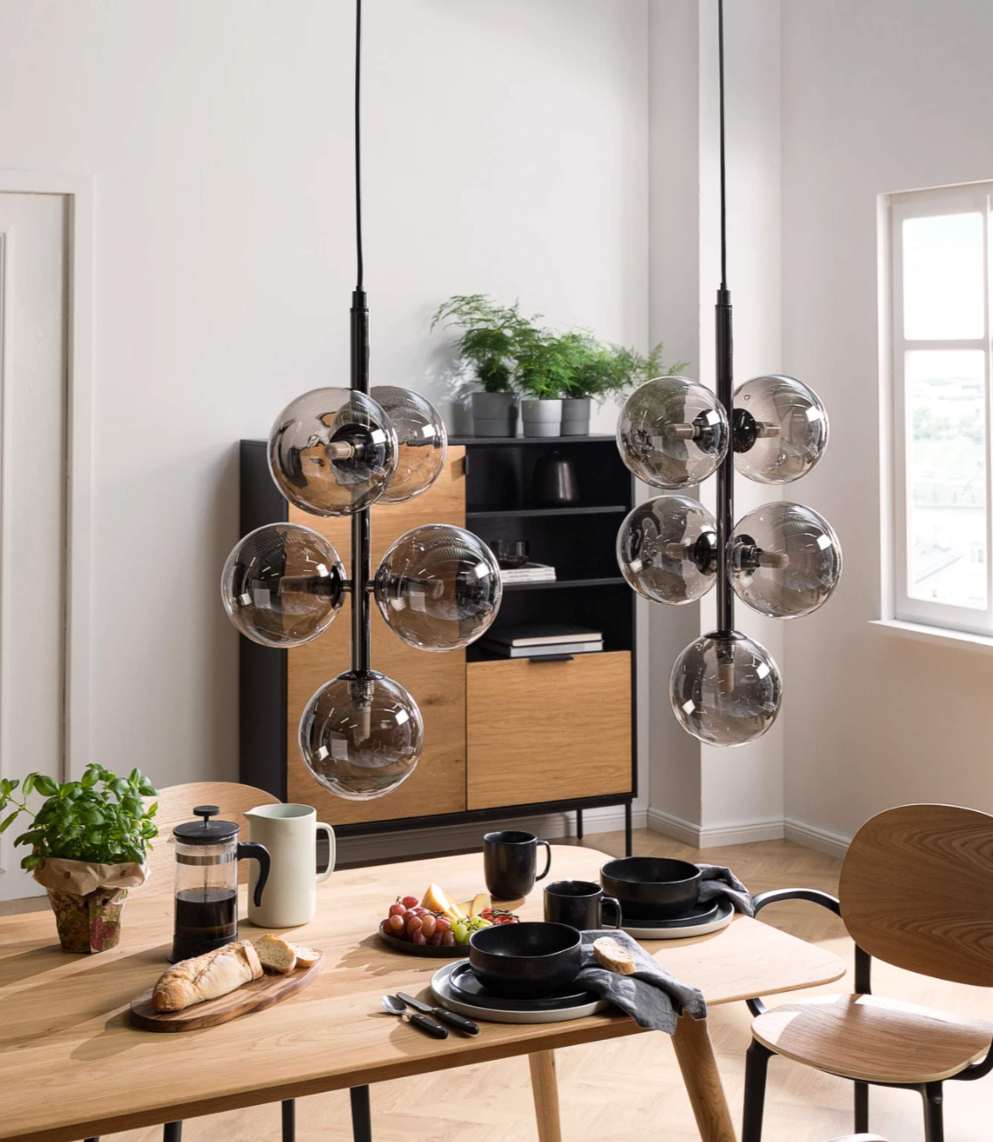 Pendant light 5-flame smoked glass metal grey