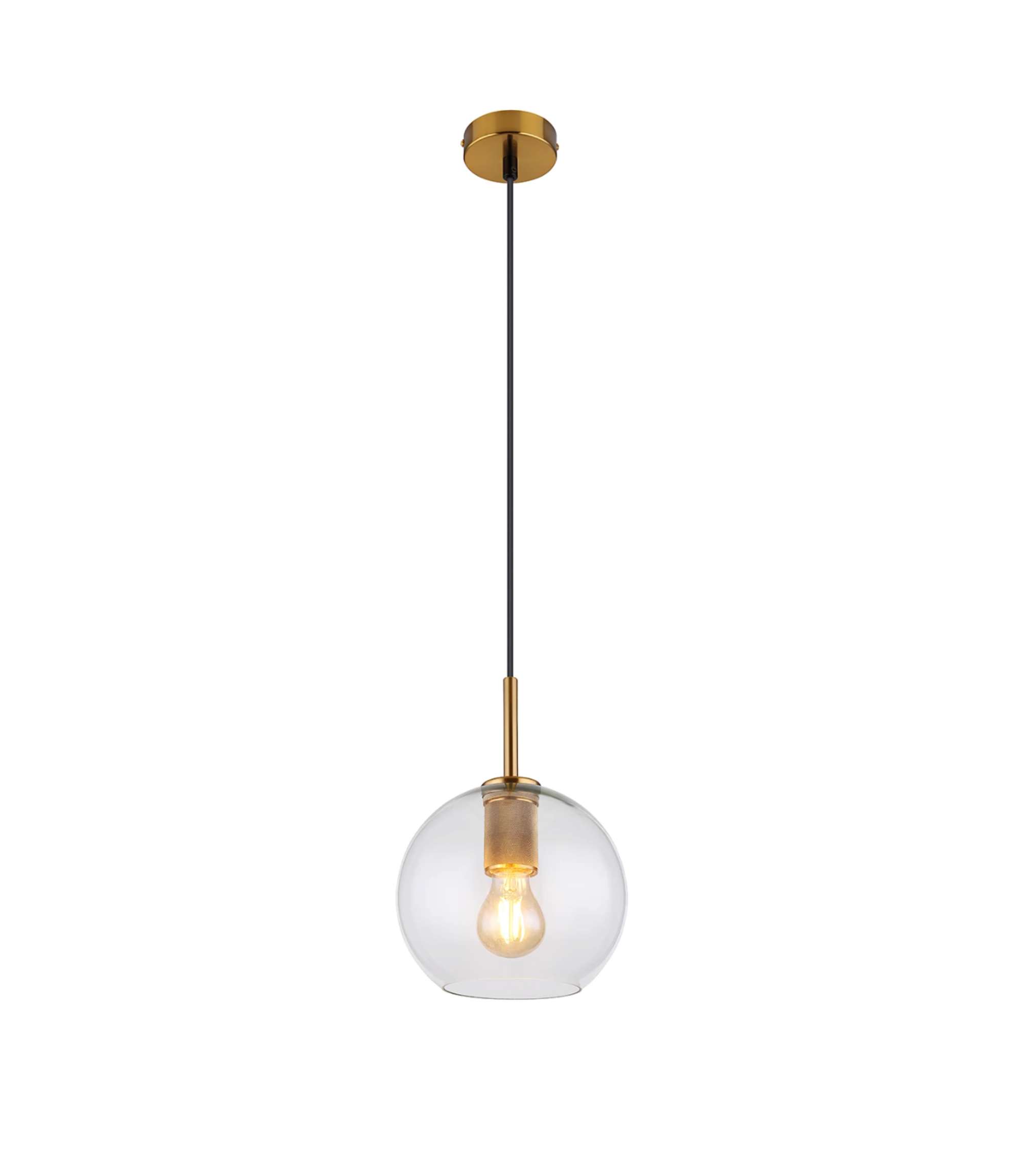Pendant lamp 1-bulb clear glass gold