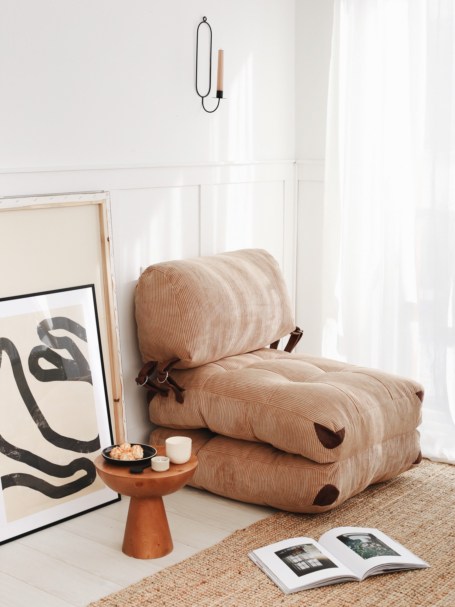 Fold Velvet Armchair Sofa Bed 1-Seater Camel