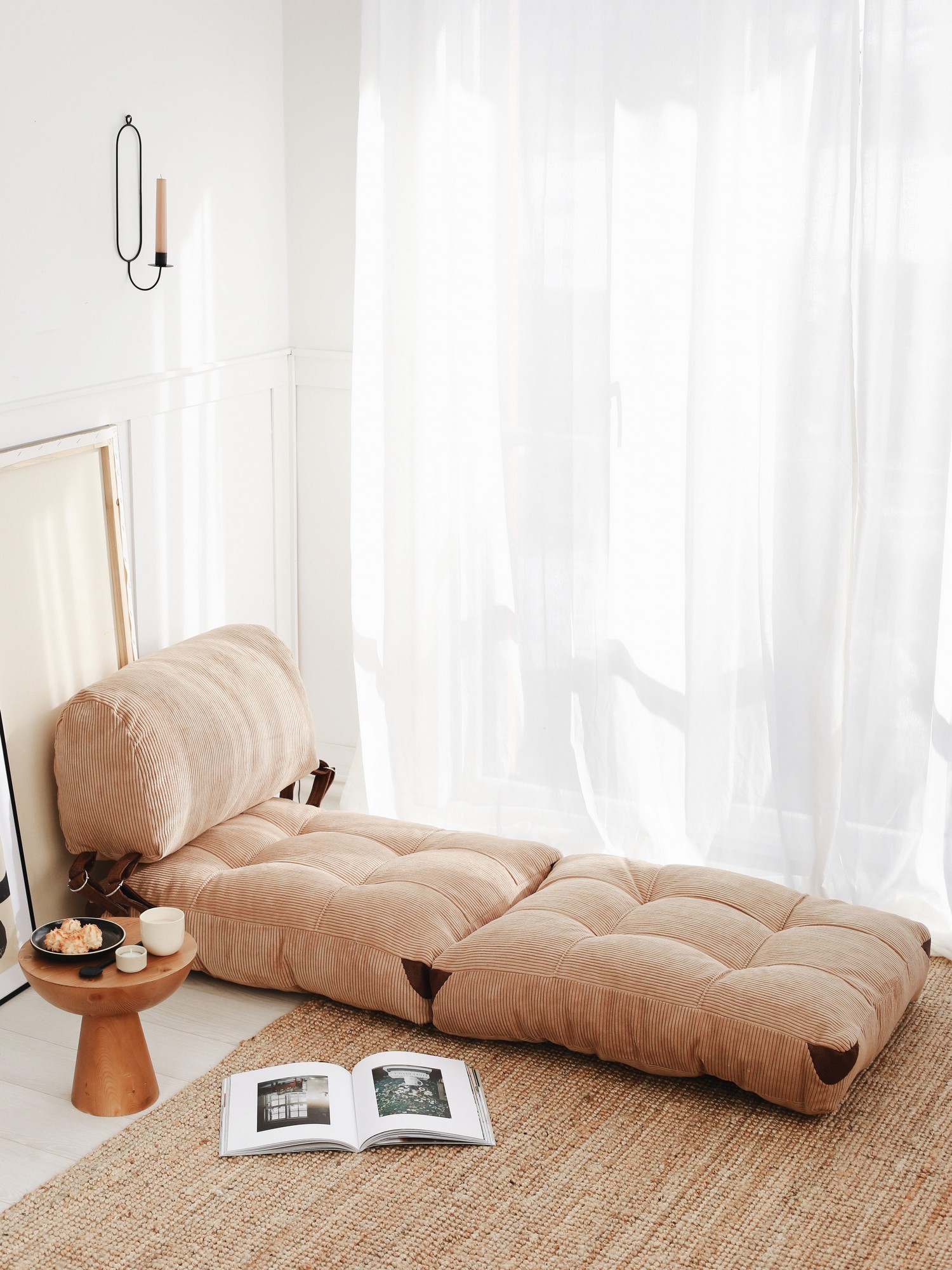 Fold Velvet Armchair Sofa Bed 1-Seater Camel