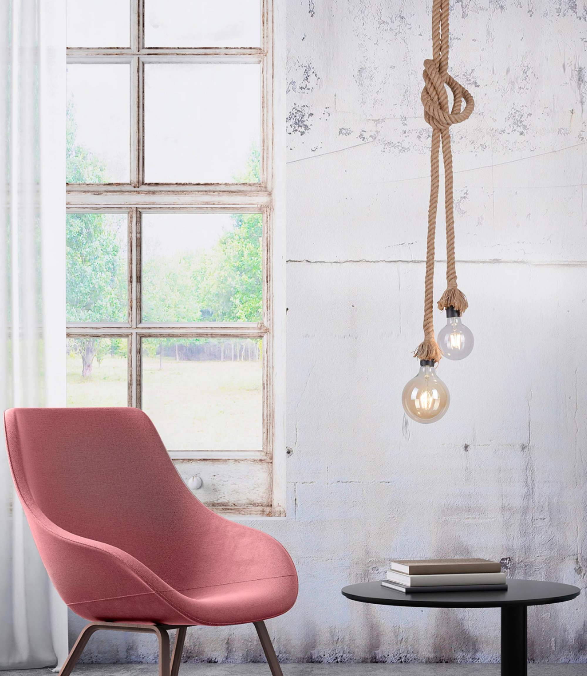 Pendant lamp 2-bulb Natural fiber Natural