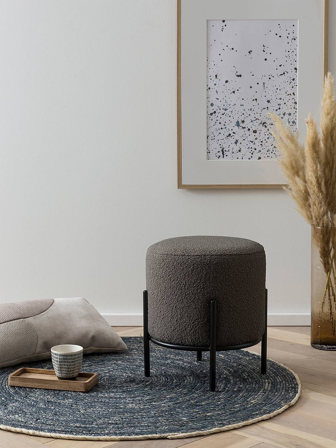 Upholstered stool Bumyra boucle anthracite
