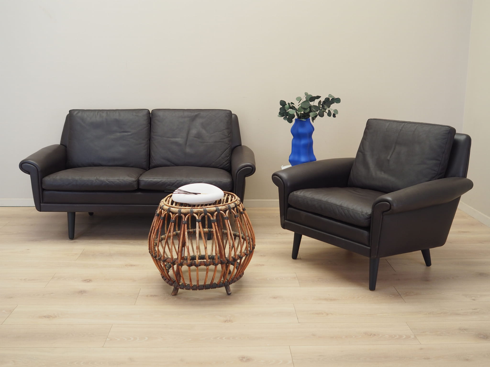 2-seater sofa leather brown 1960s