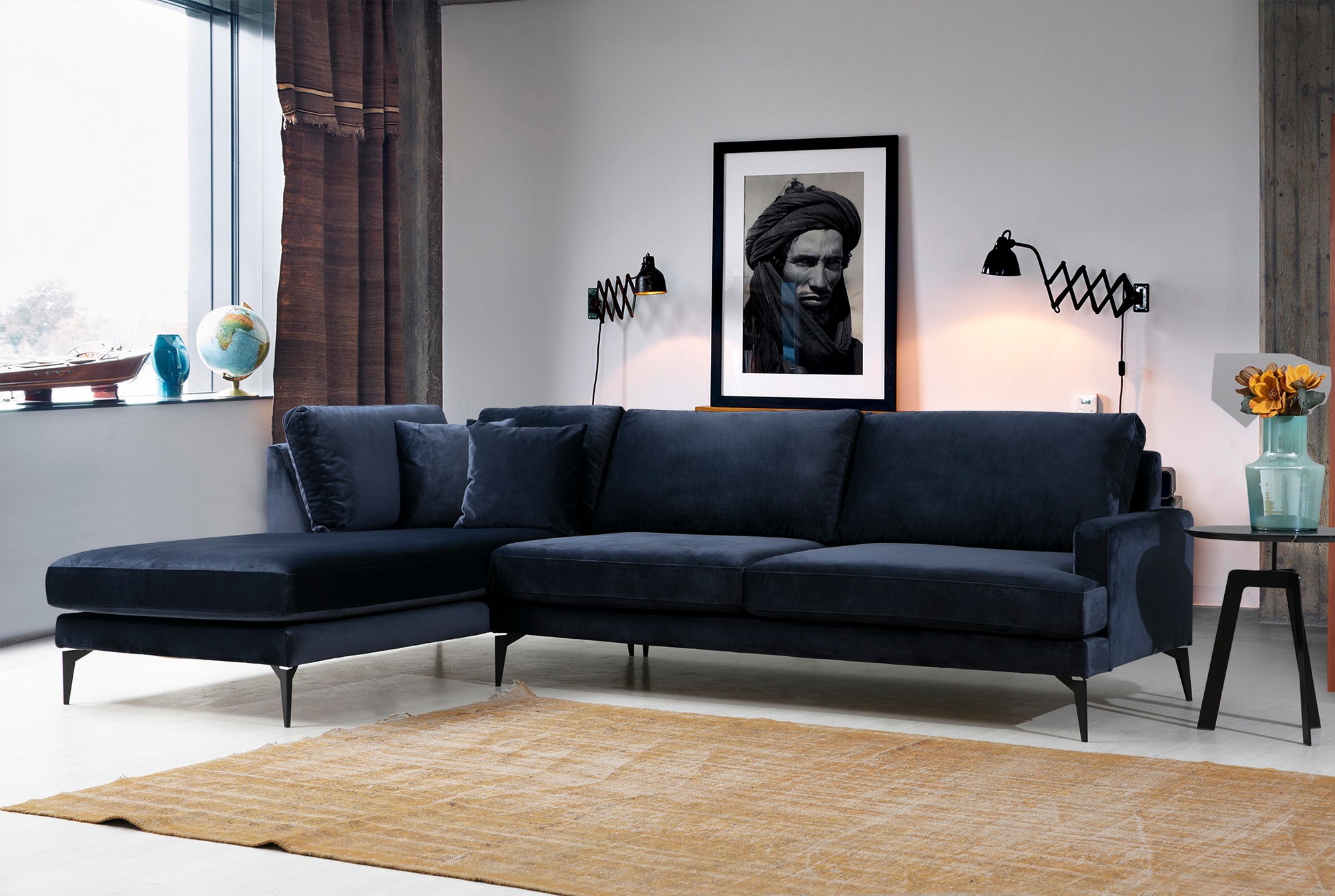 Papira Ecksofa Links Marineblau